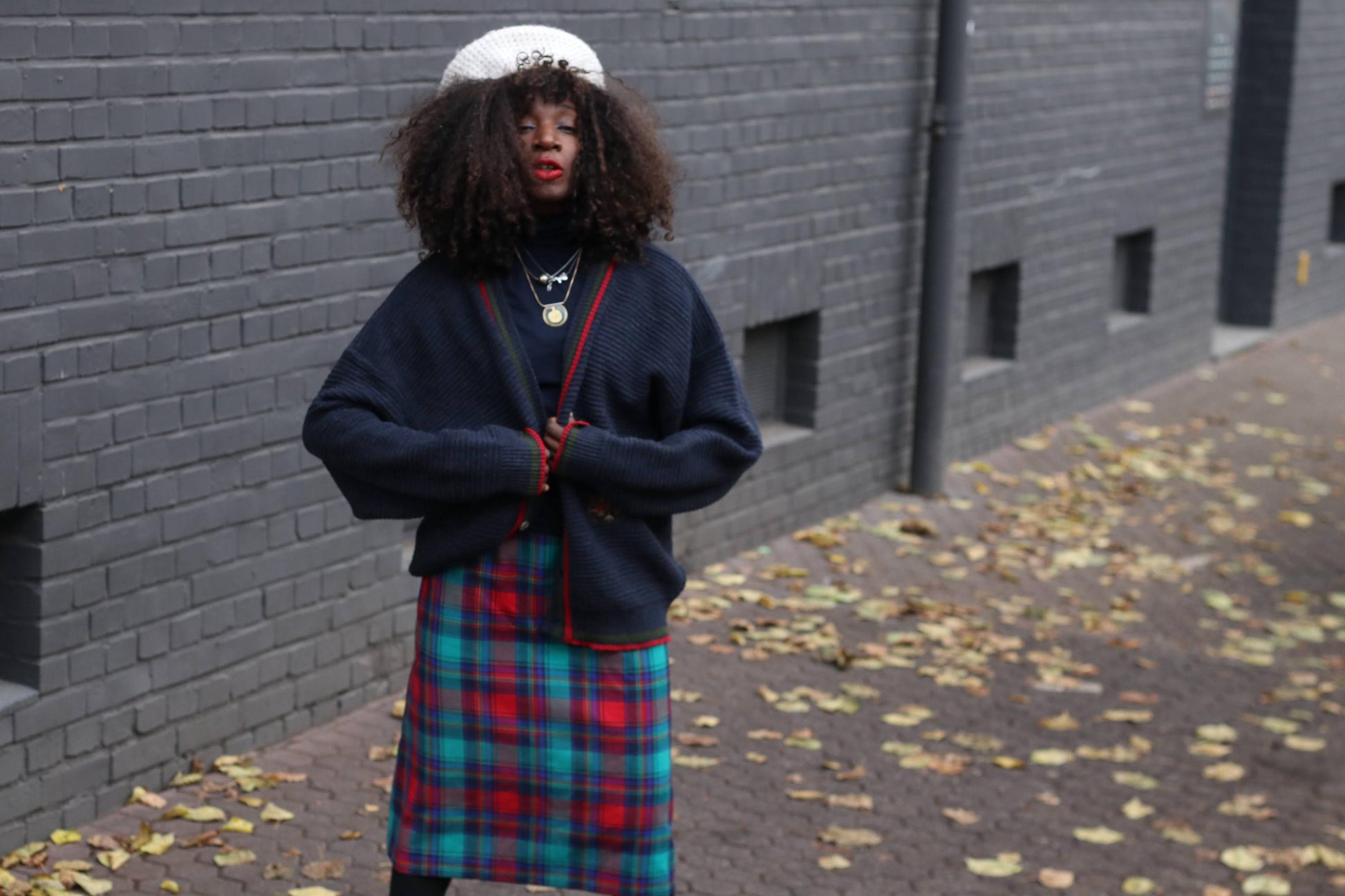 Vintage Tartan Midi Skirt Red Green Blue Plaid Wool Blend A-Line Dark Academia
