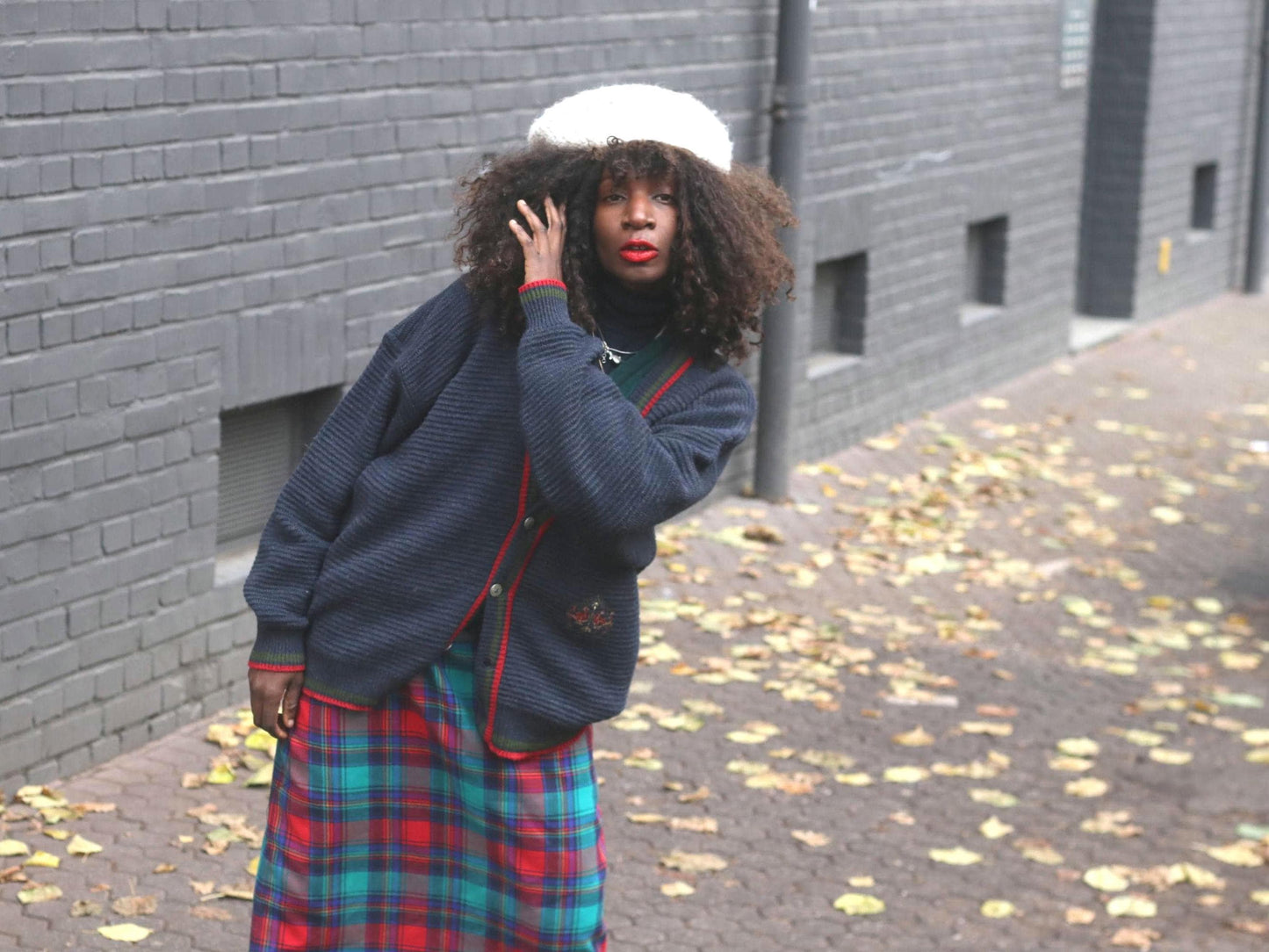 Vintage Tartan Midi Skirt Red Green Blue Plaid Wool Blend A-Line Dark Academia