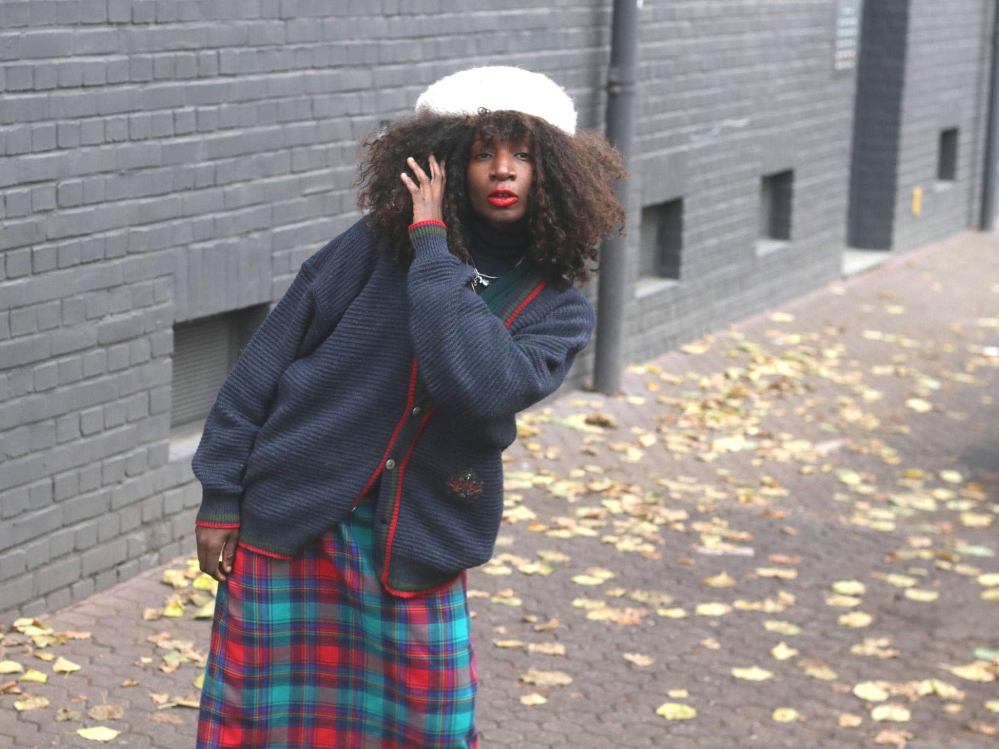Vintage Tartan Midi Skirt Red Green Blue Plaid Wool Blend A-Line Dark Academia