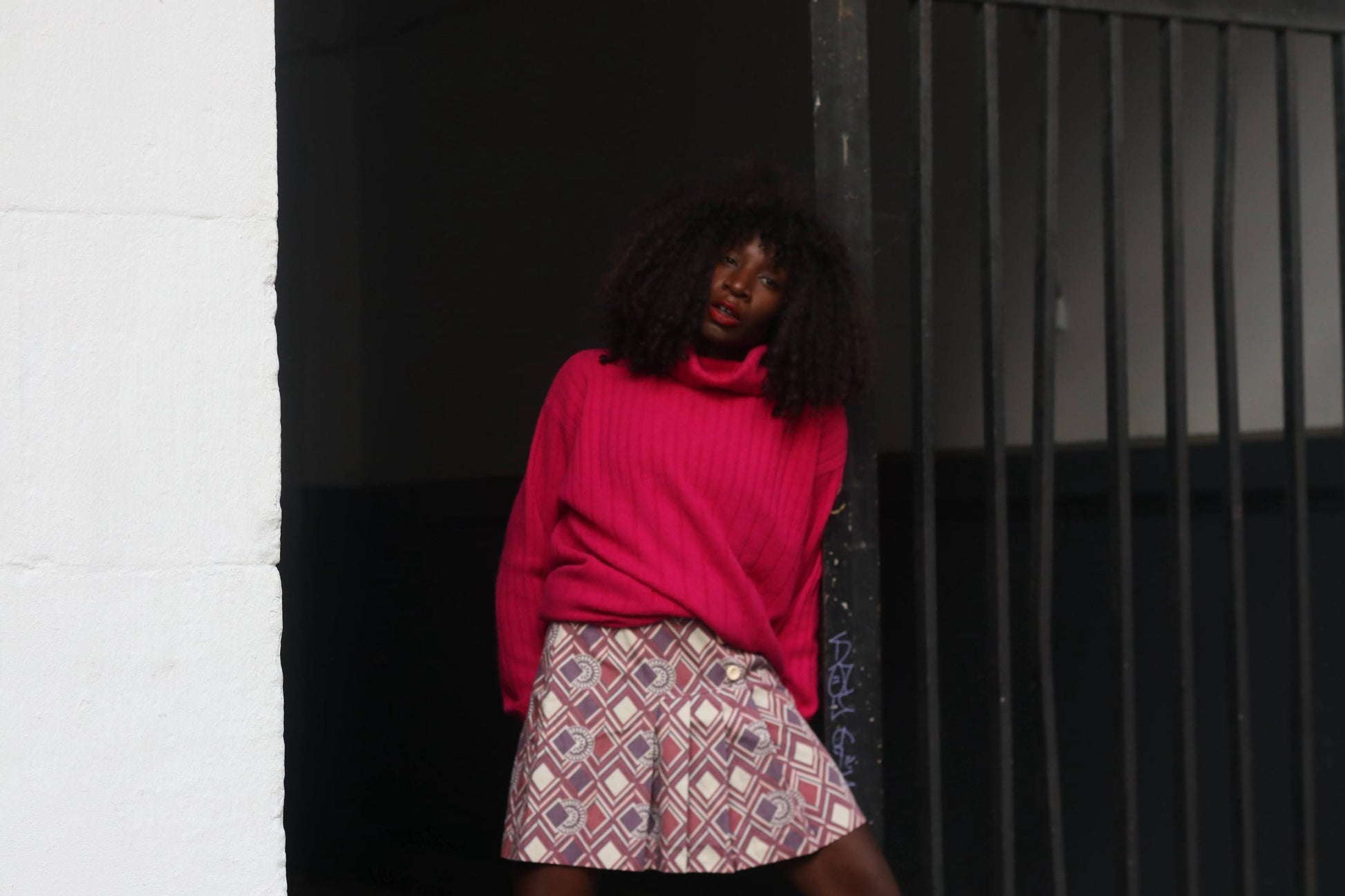 Vintage 70s Geometric Mini Skirt | Purple A-Line Pleated Mod