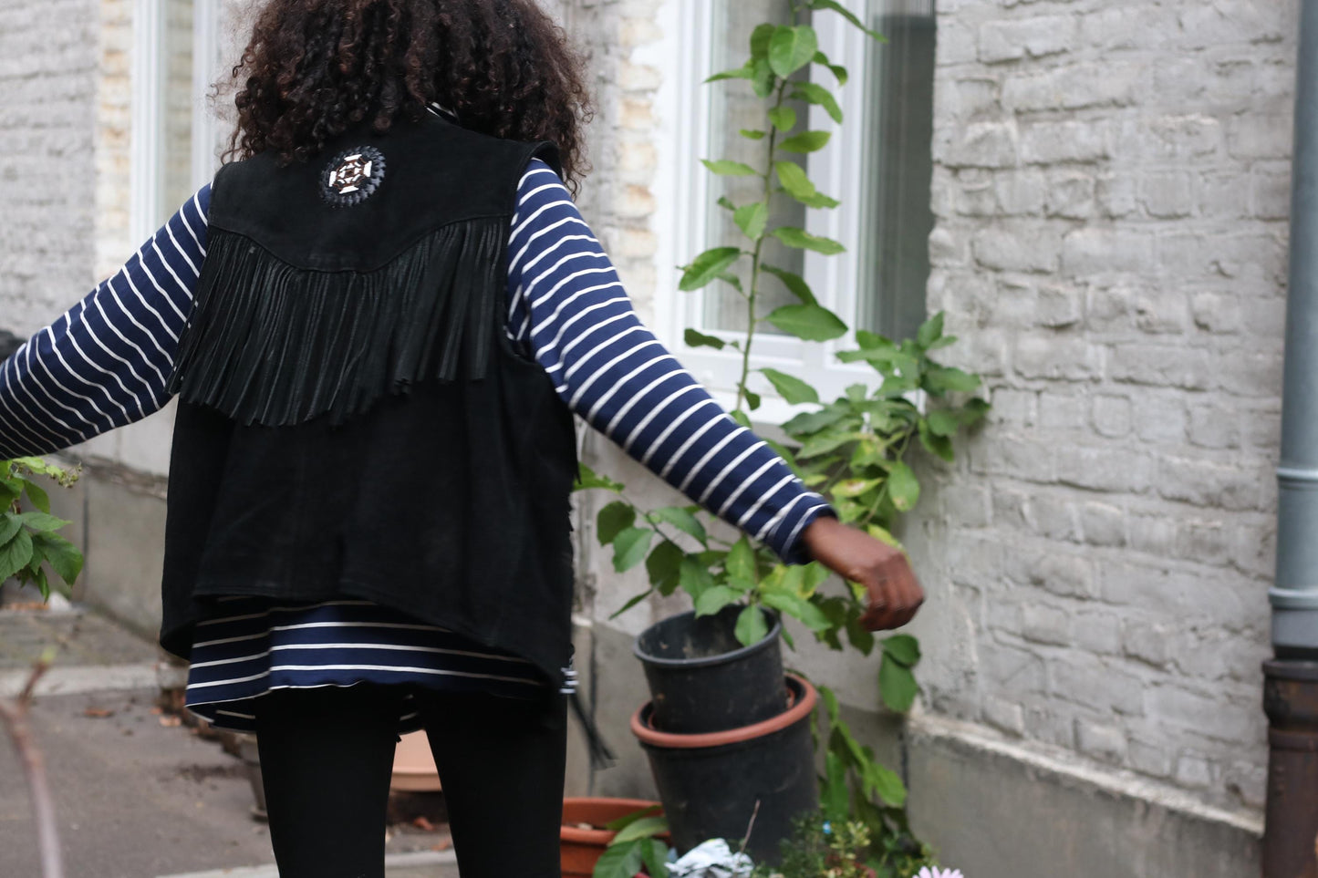 Vintage Suede Fringe Vest Black | Embroidered Western Boho Unisex Waistcoat