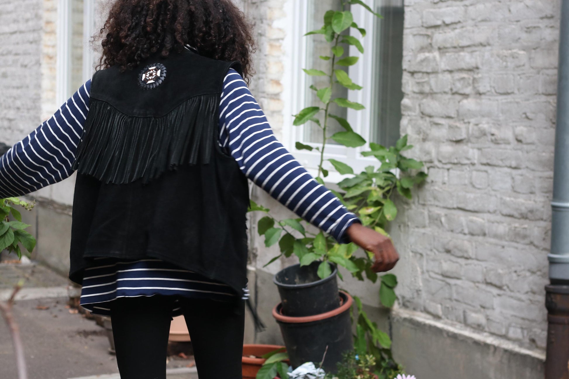 Vintage Suede Fringe Vest Black | Embroidered Western Boho Unisex Waistcoat