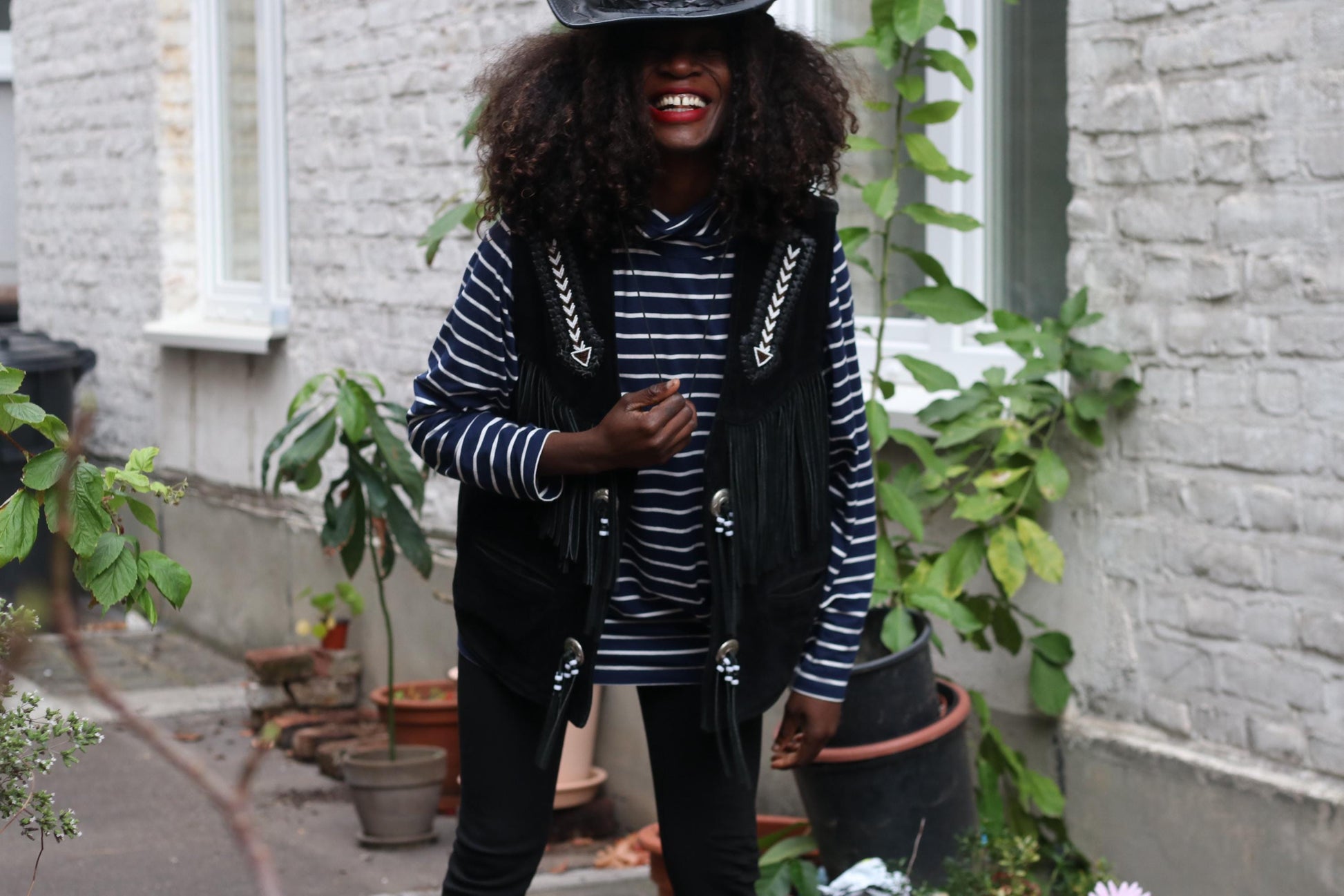 Vintage Suede Fringe Vest Black | Embroidered Western Boho Unisex Waistcoat