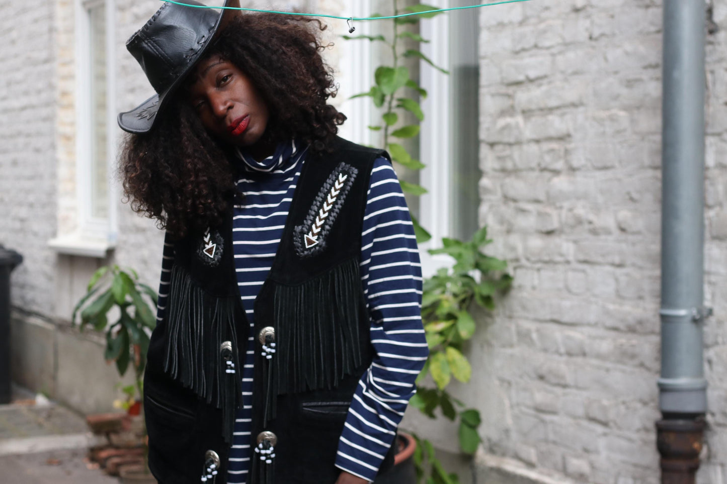 Vintage Suede Fringe Vest Black | Embroidered Western Boho Unisex Waistcoat