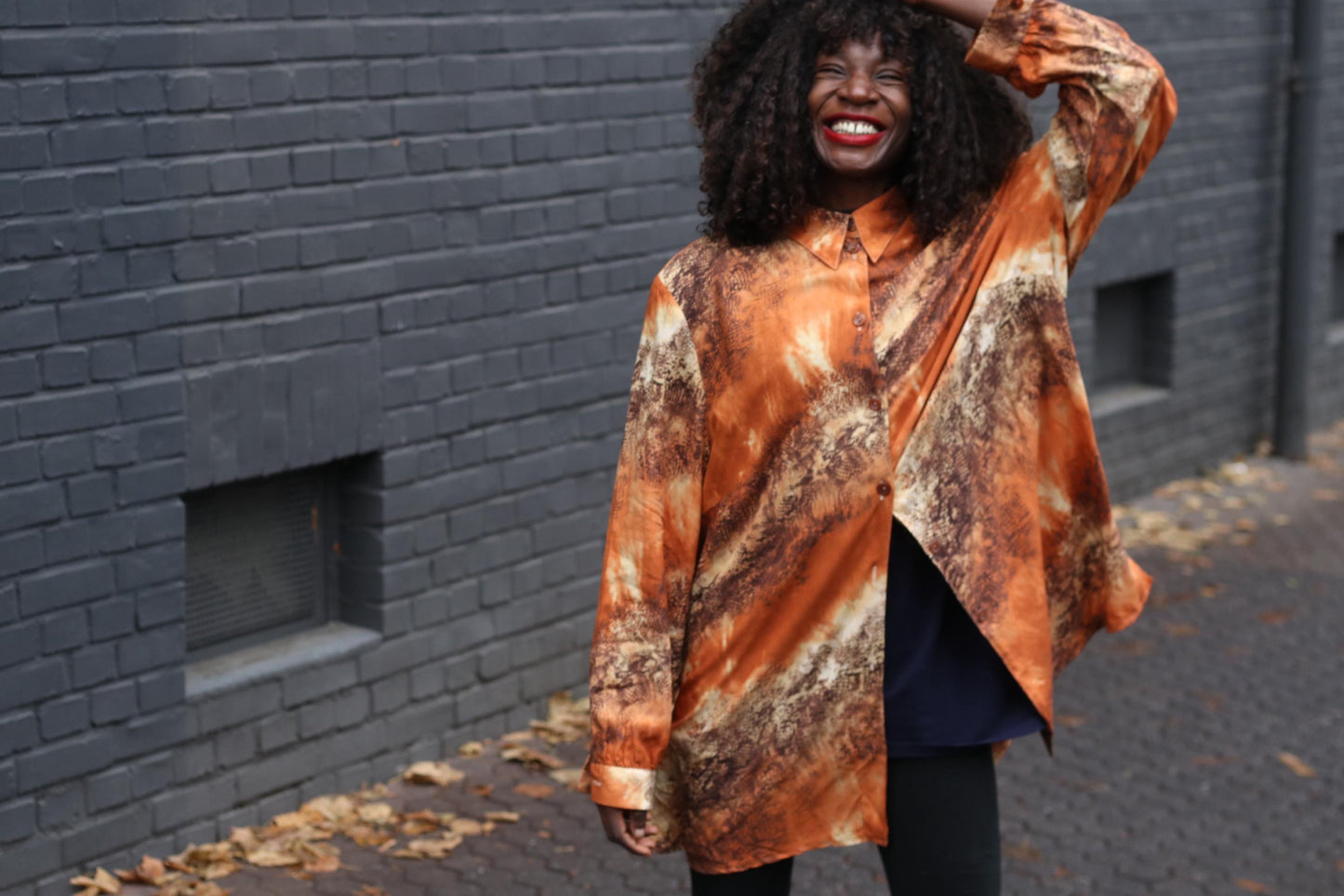 Vintage 90s Animal Print Blouse Orange Shirt Dress Oversized Long Shirt