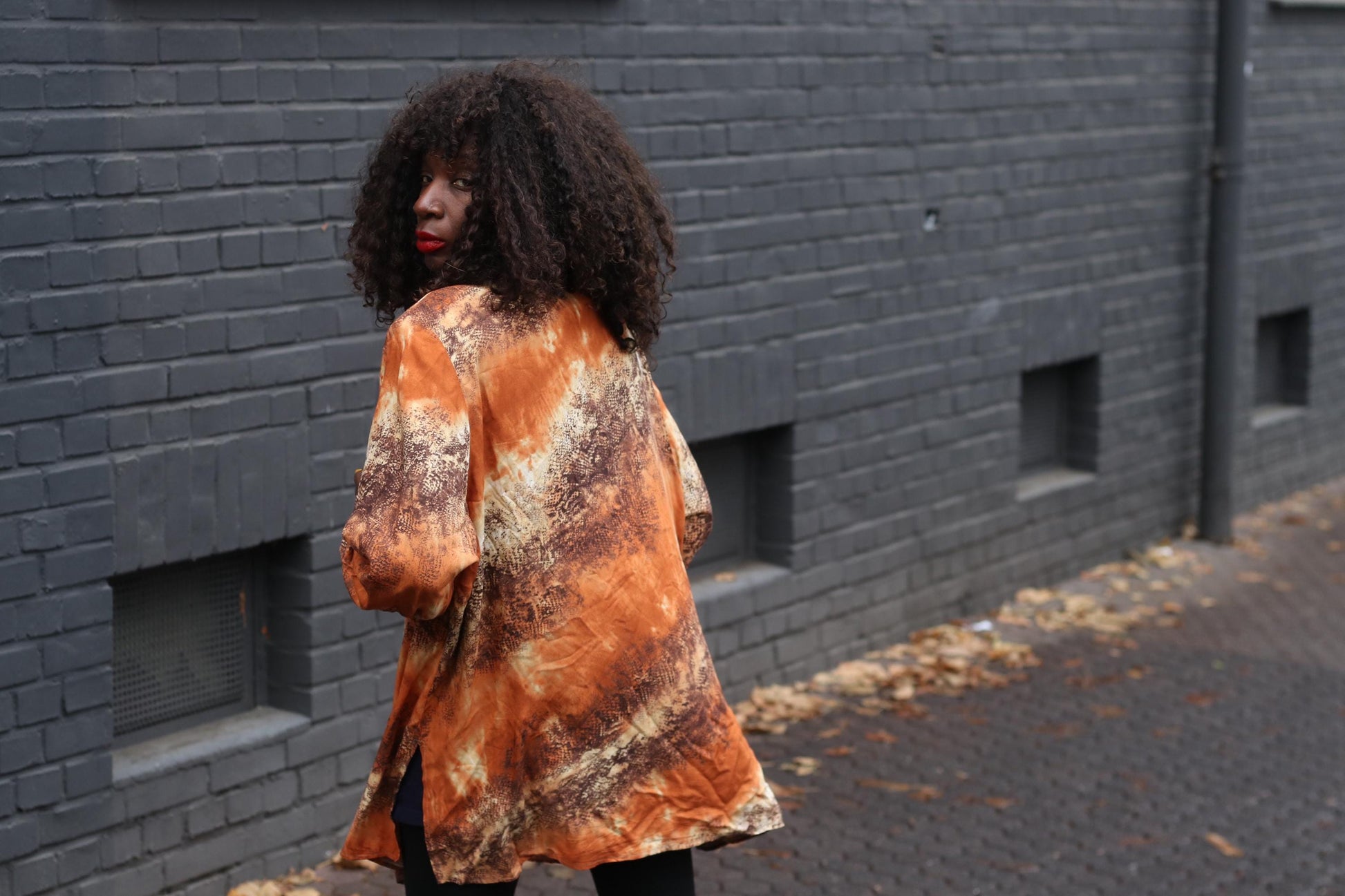 Vintage 90s Animal Print Blouse Orange Shirt Dress Oversized Long Shirt