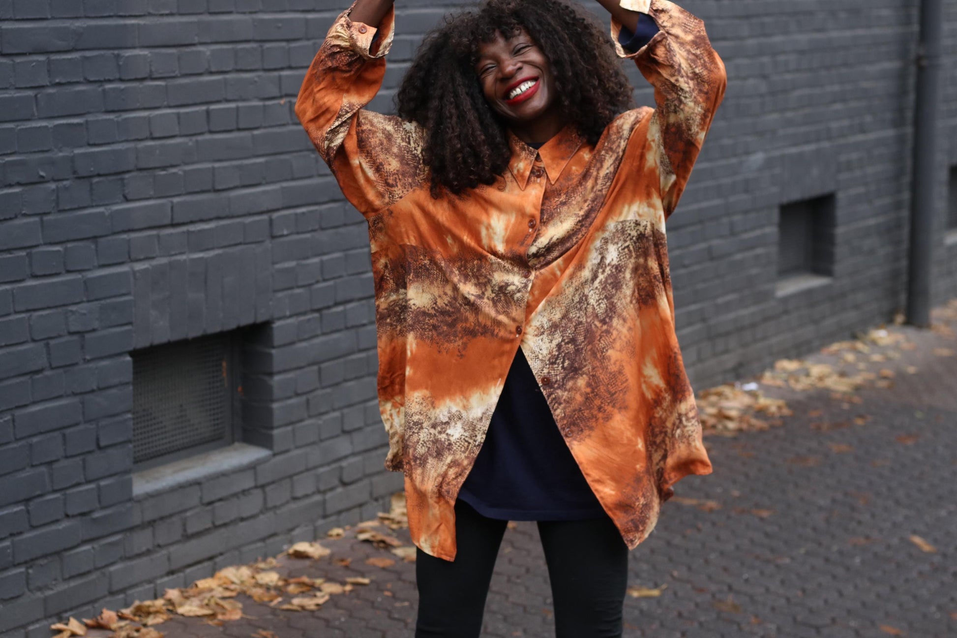 Vintage 90s Animal Print Blouse Orange Shirt Dress Oversized Long Shirt