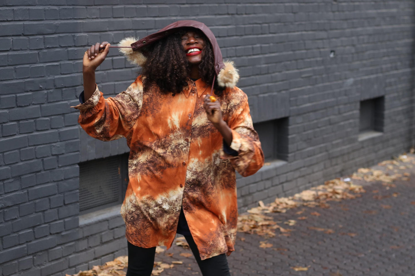 Vintage 90s Animal Print Blouse Orange Shirt Dress Oversized Long Shirt