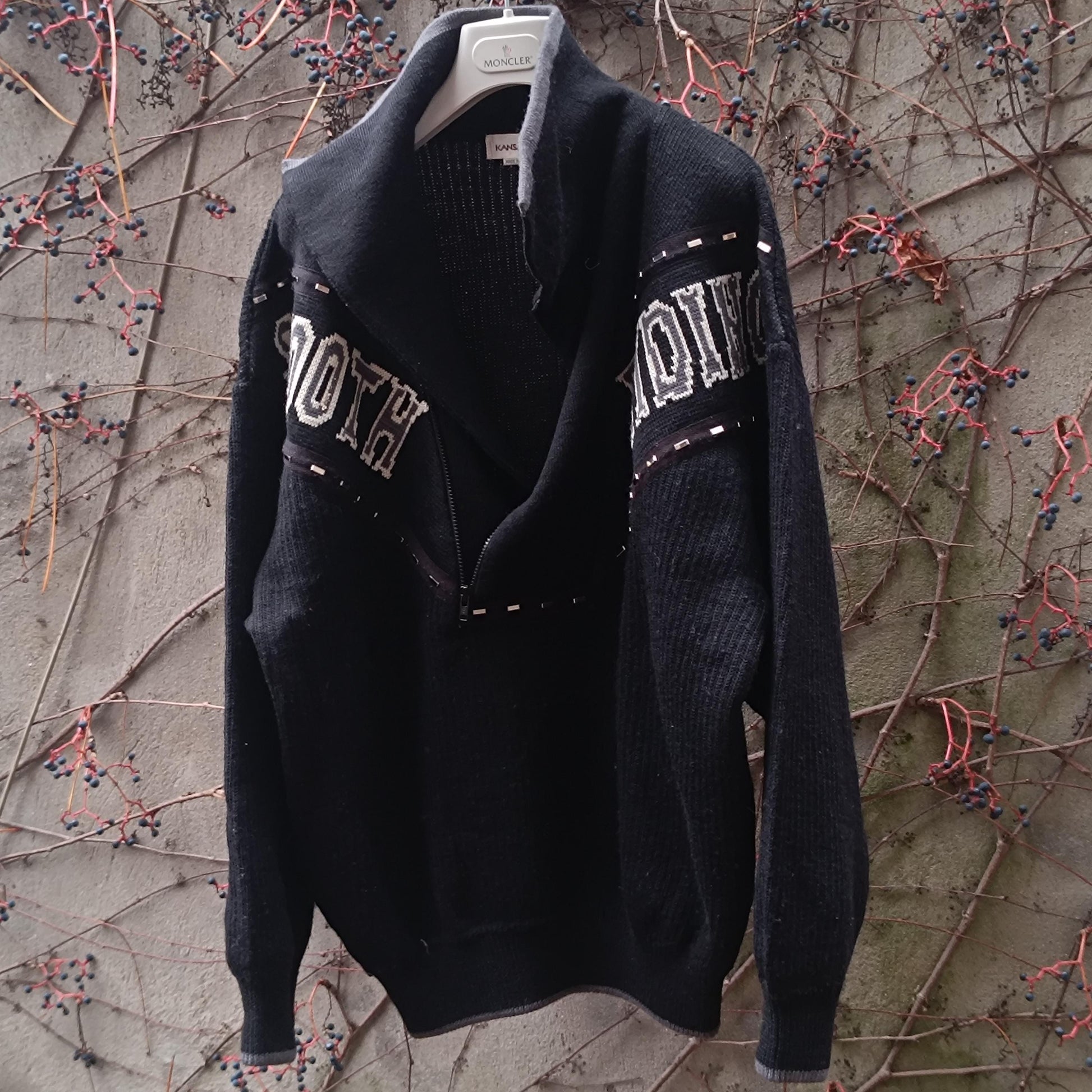 Vintage KANSAI O2 Yamamoto Kansai Wool Pullover Black Smooth Riding Designer L