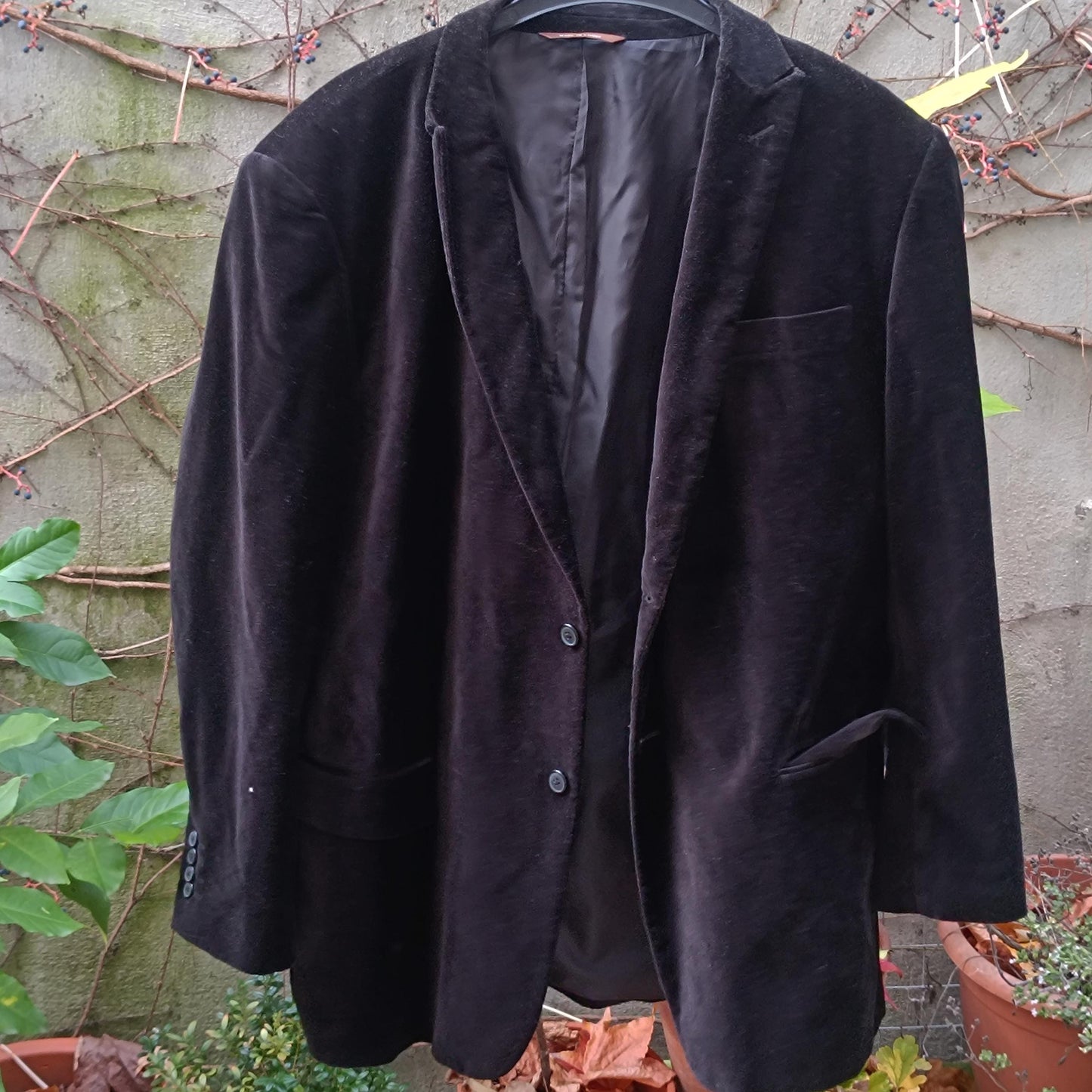 Black Velvet Blazer Unisex 48R Cotton Corduroy Jacket Vintage Statement