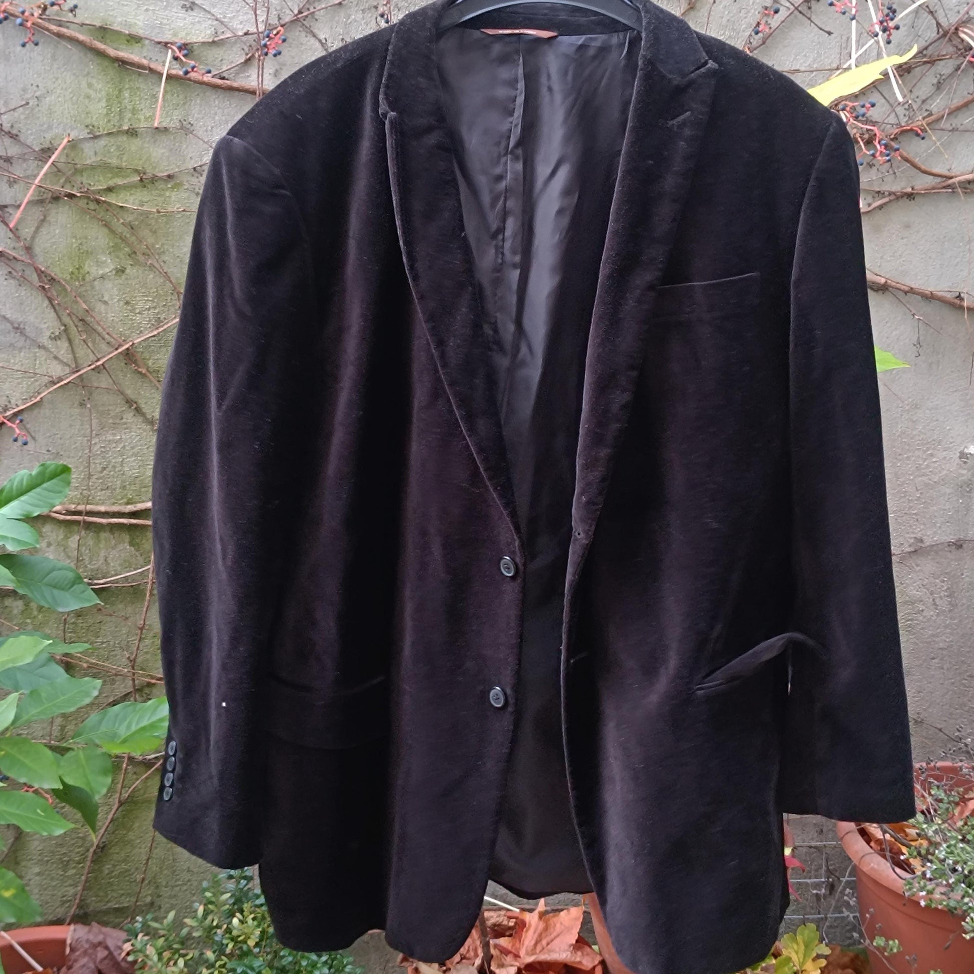 Black Velvet Blazer Unisex 48R Cotton Corduroy Jacket Vintage Statement