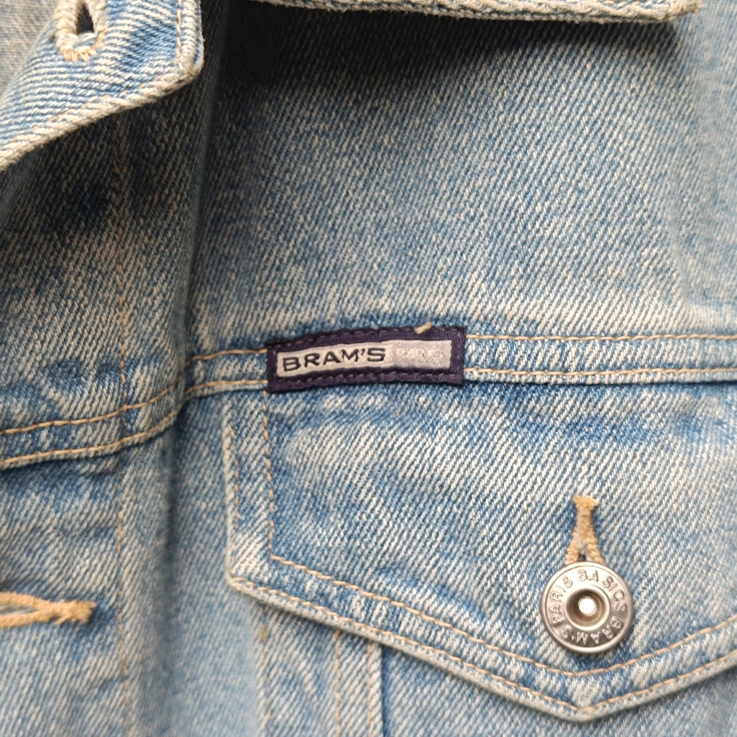 Vintage Bram's Paris Denim Jacket L; Streetwear Light Wash Trucker 90s Cotton Jeans Coat