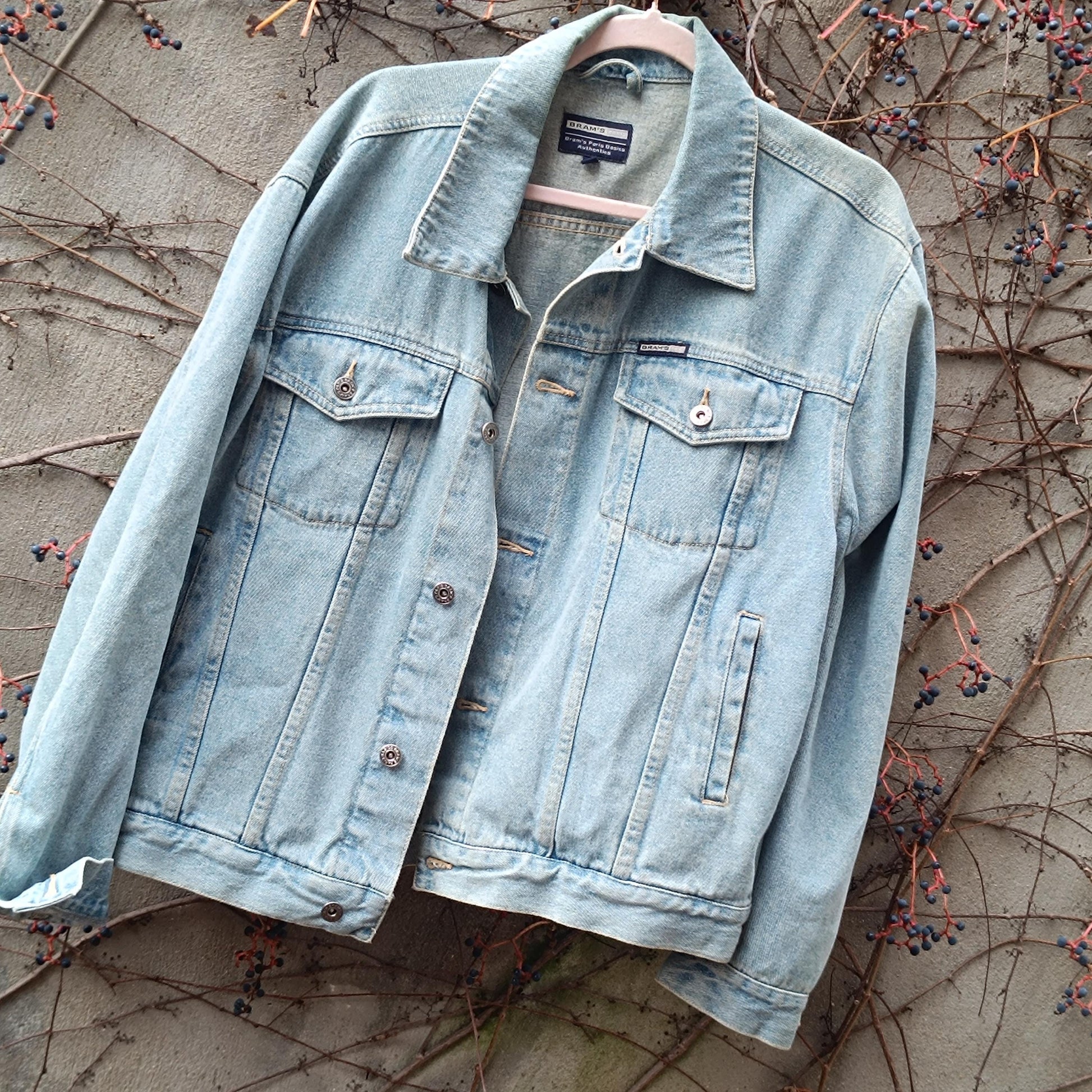 Vintage Bram's Paris Denim Jacket L; Streetwear Light Wash Trucker 90s Cotton Jeans Coat