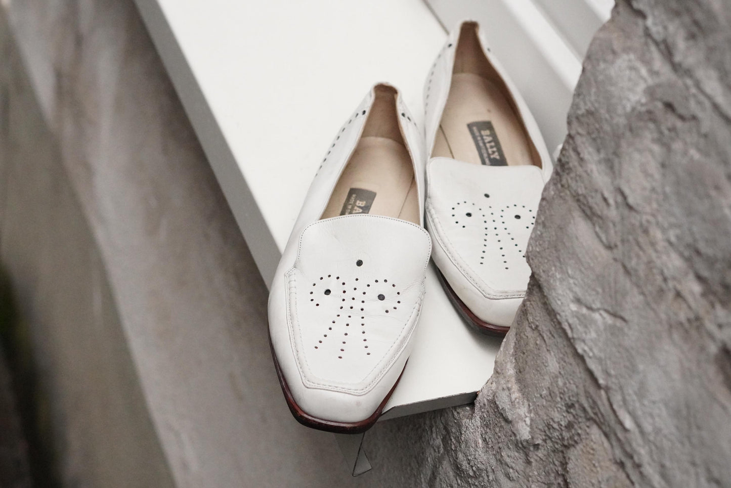 Vintage BALLY White Leather Loafers Moccasin 4.5| Perforated Designer Slip-On