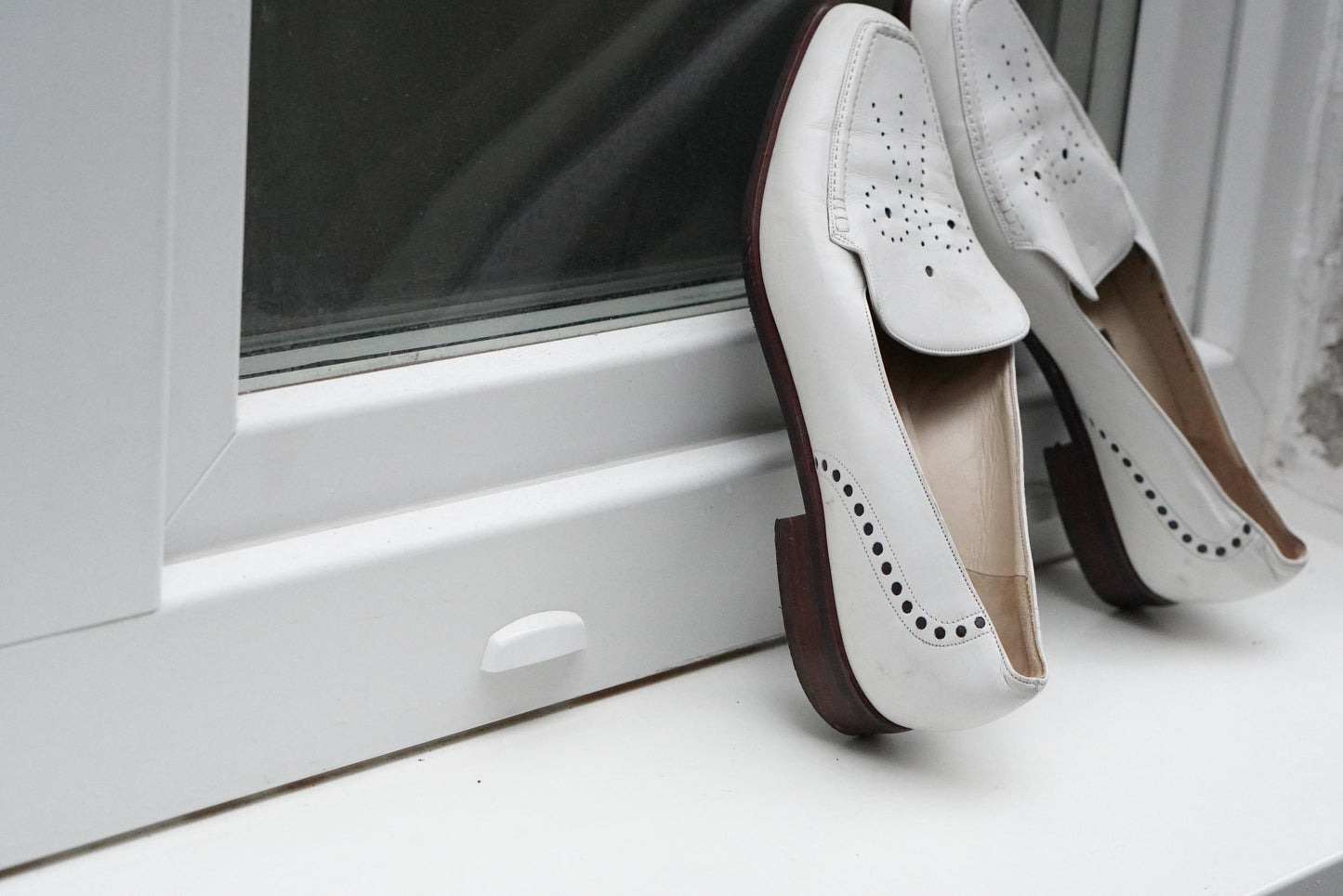 Vintage BALLY White Leather Loafers Moccasin 4.5| Perforated Designer Slip-On