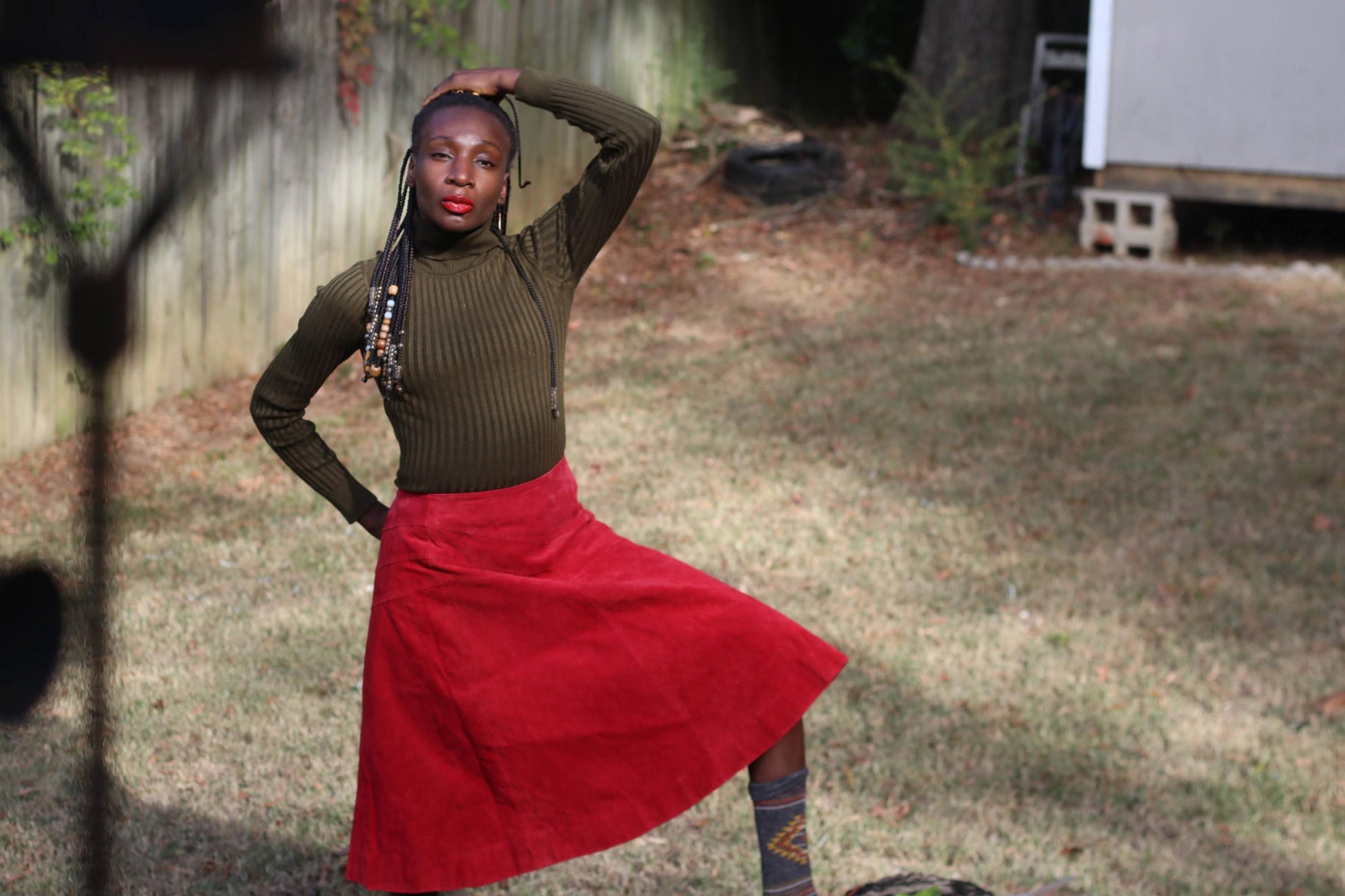 Vintage Red Suede Leather Skirt Midi A-Line Size 12 100% Leather Statement Skirt