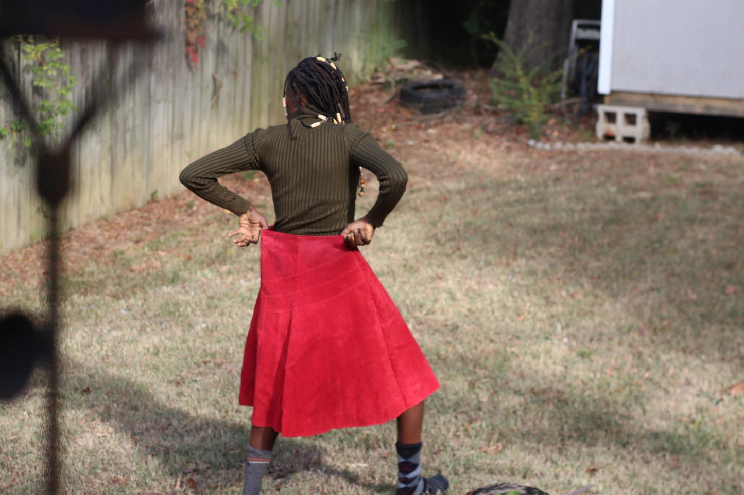 Vintage Red Suede Leather Skirt Midi A-Line Size 12 100% Leather Statement Skirt