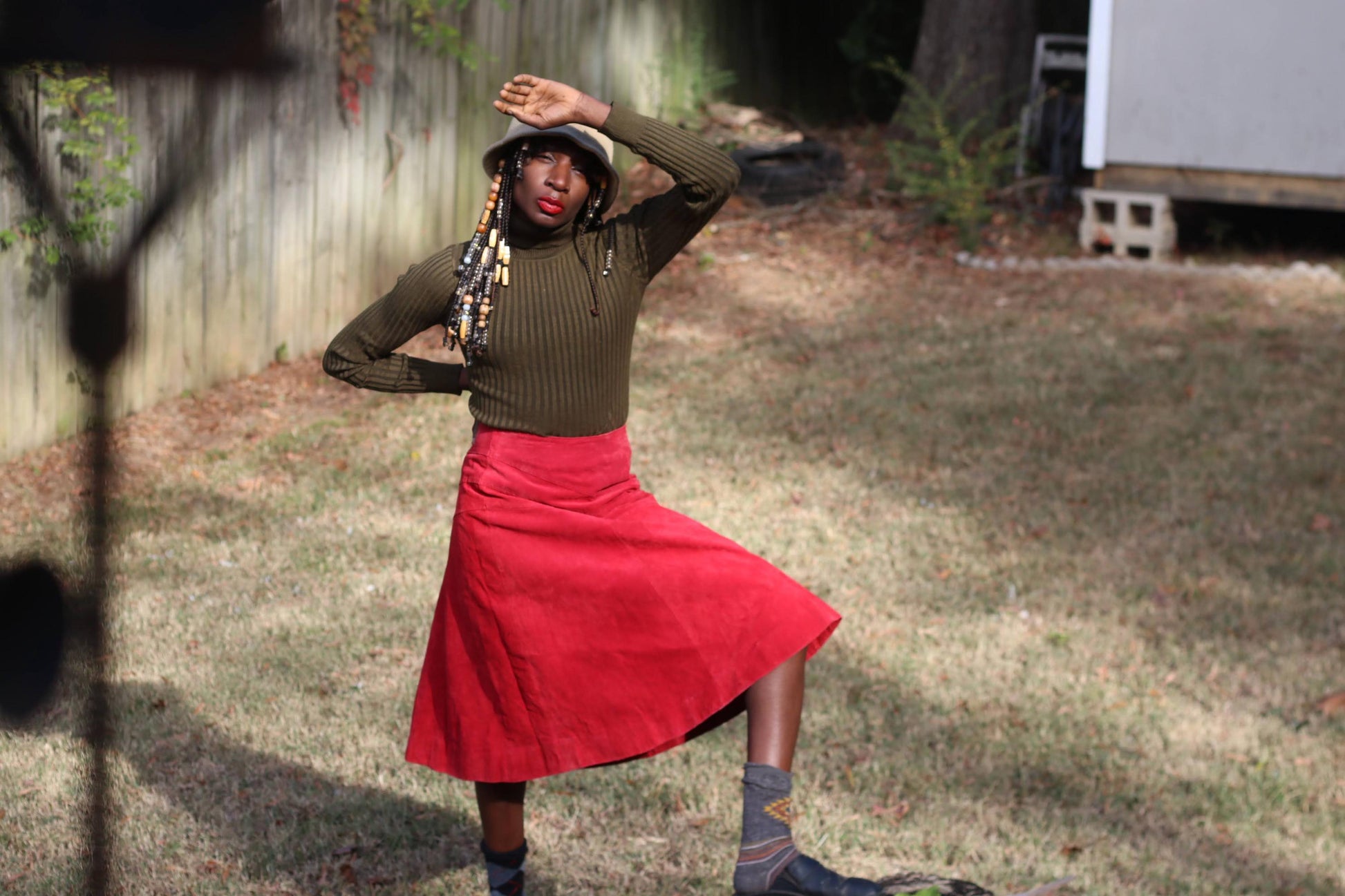 Vintage Red Suede Leather Skirt Midi A-Line Size 12 100% Leather Statement Skirt