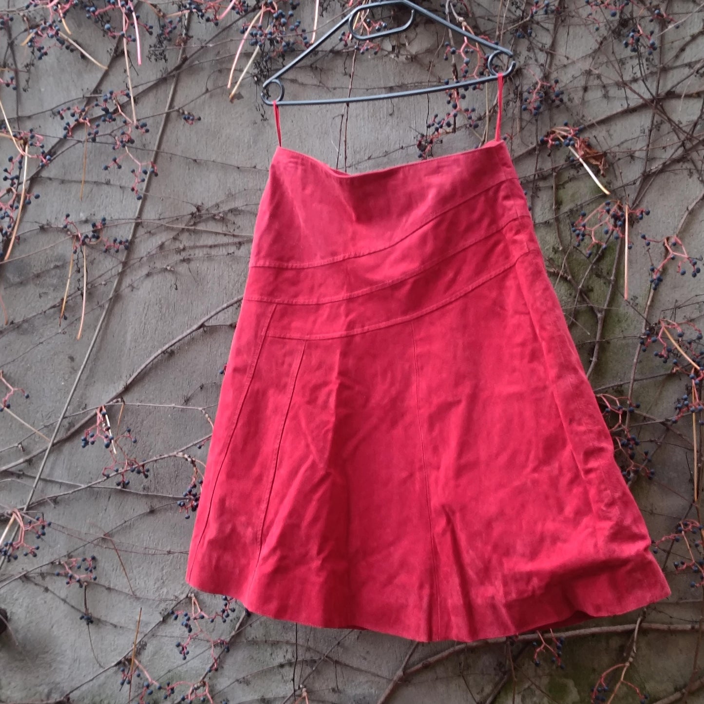 Vintage Red Suede Leather Skirt Midi A-Line Size 12 100% Leather Statement Skirt