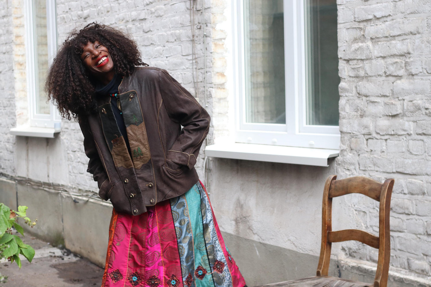 Vintage Bavarian Folk Leather Patchwork Jacket | Brown Cottagecore Core Coat | Embroidered S-M