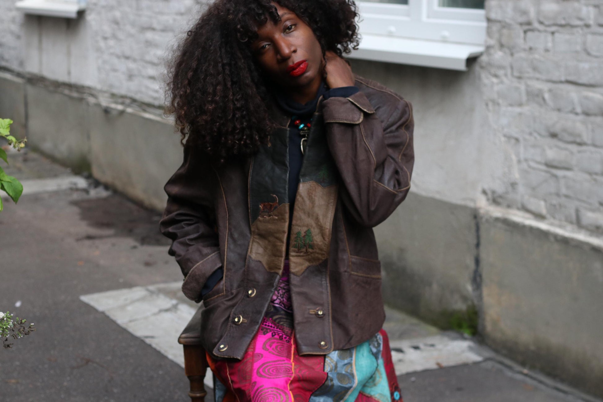 Vintage Bavarian Folk Leather Patchwork Jacket | Brown Cottagecore Core Coat | Embroidered S-M
