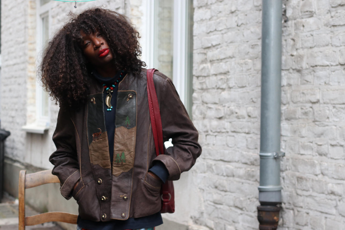 Vintage Bavarian Folk Leather Patchwork Jacket | Brown Cottagecore Core Coat | Embroidered S-M