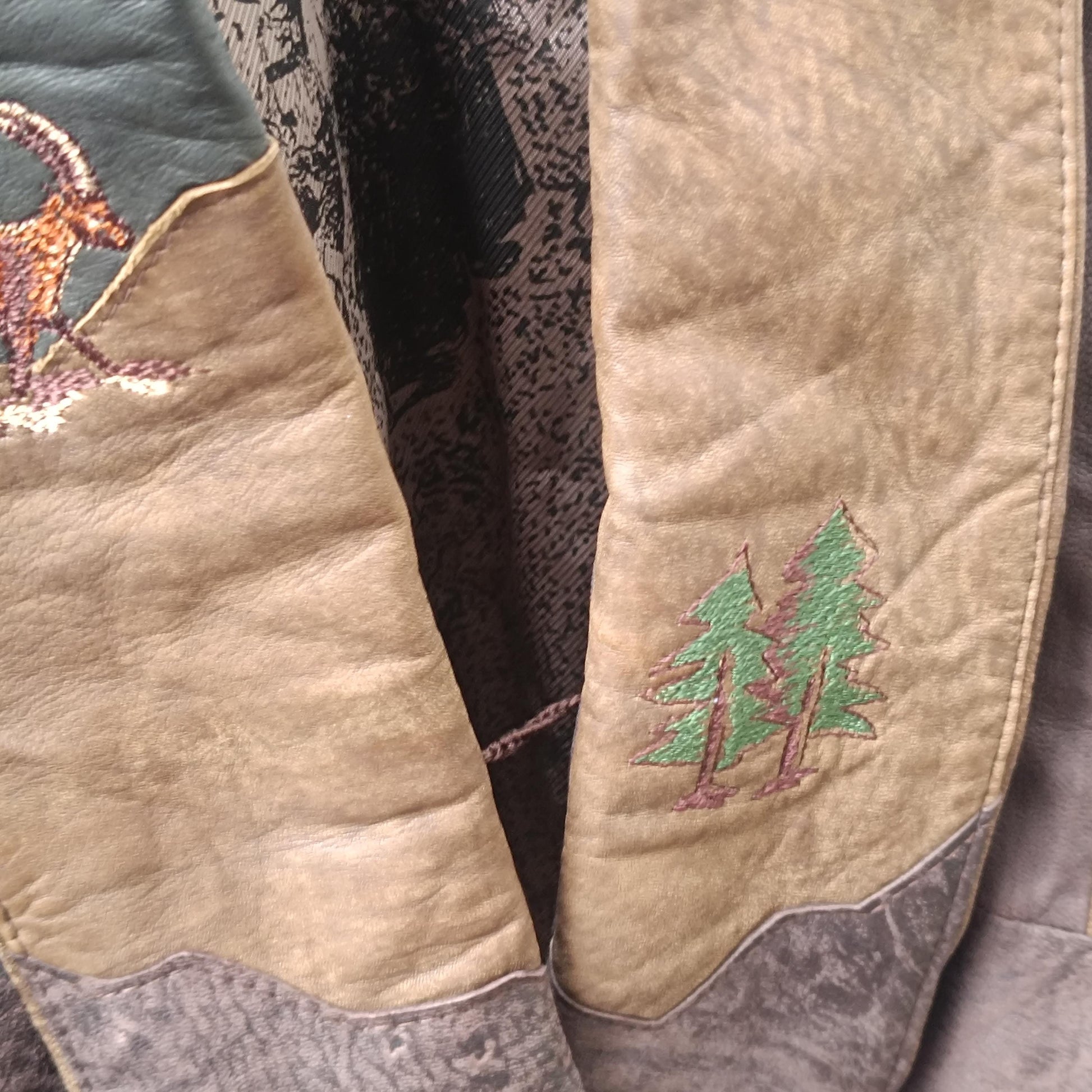 Vintage Bavarian Folk Leather Patchwork Jacket | Brown Cottagecore Core Coat | Embroidered S-M