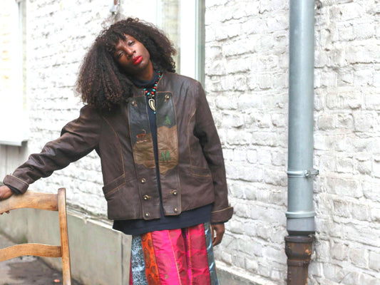 Vintage Bavarian Folk Leather Patchwork Jacket | Brown Cottagecore Core Coat | Embroidered S-M