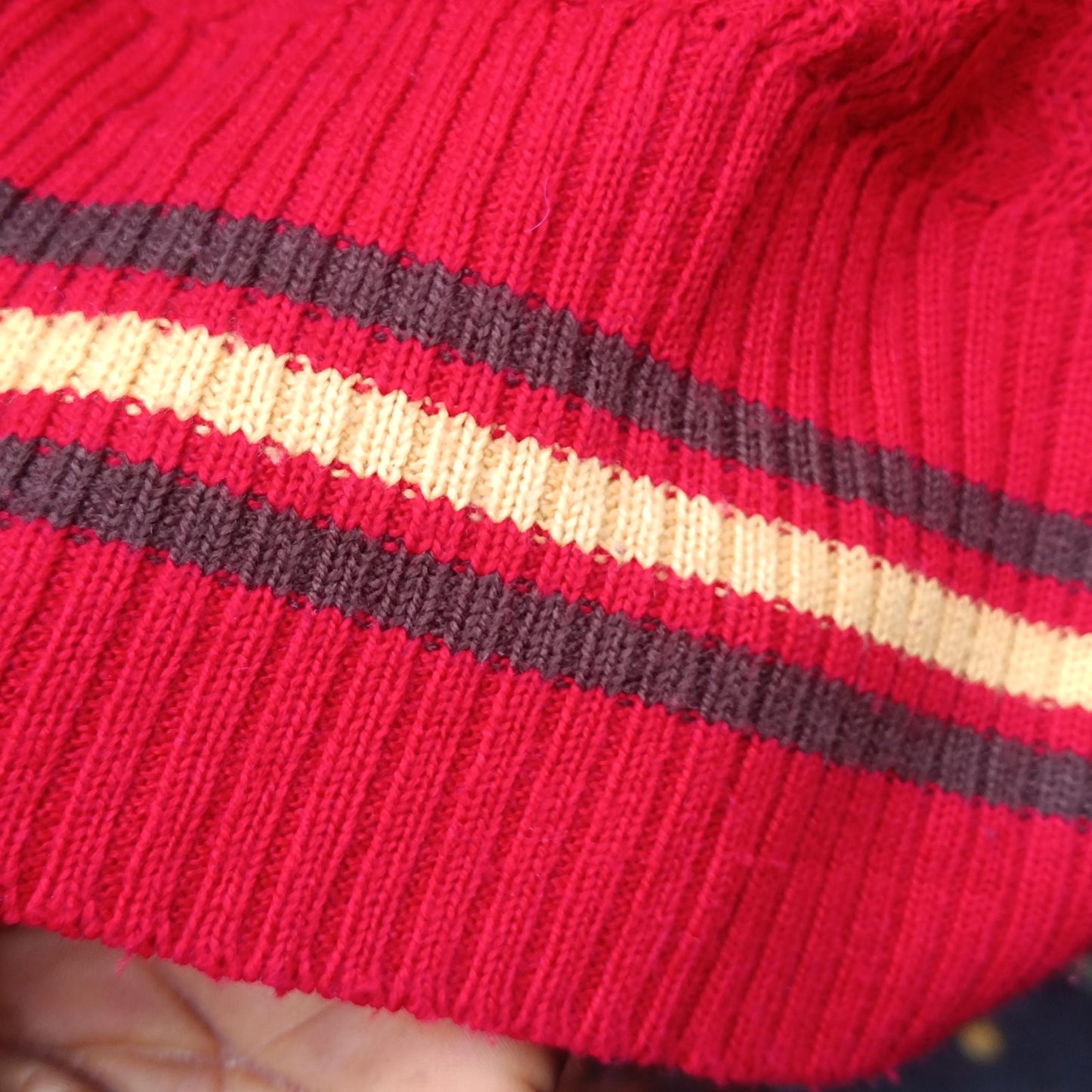 Vintage Red College Style Cardigan Sweater Textured Knit Bright Stripe