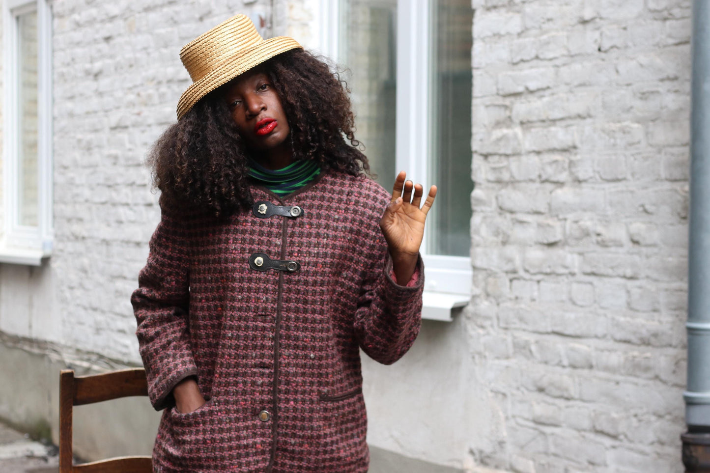 Vintage Tweed Wool Blend Coat | Burgundy Brown Toggle Clasp Jacket