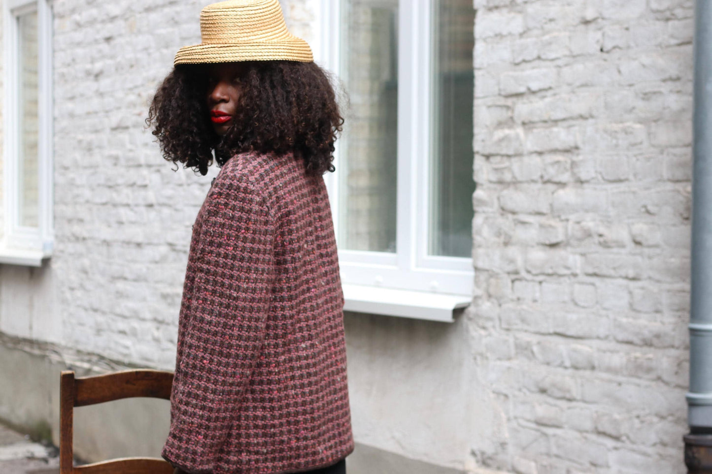 Vintage Tweed Wool Blend Coat | Burgundy Brown Toggle Clasp Jacket