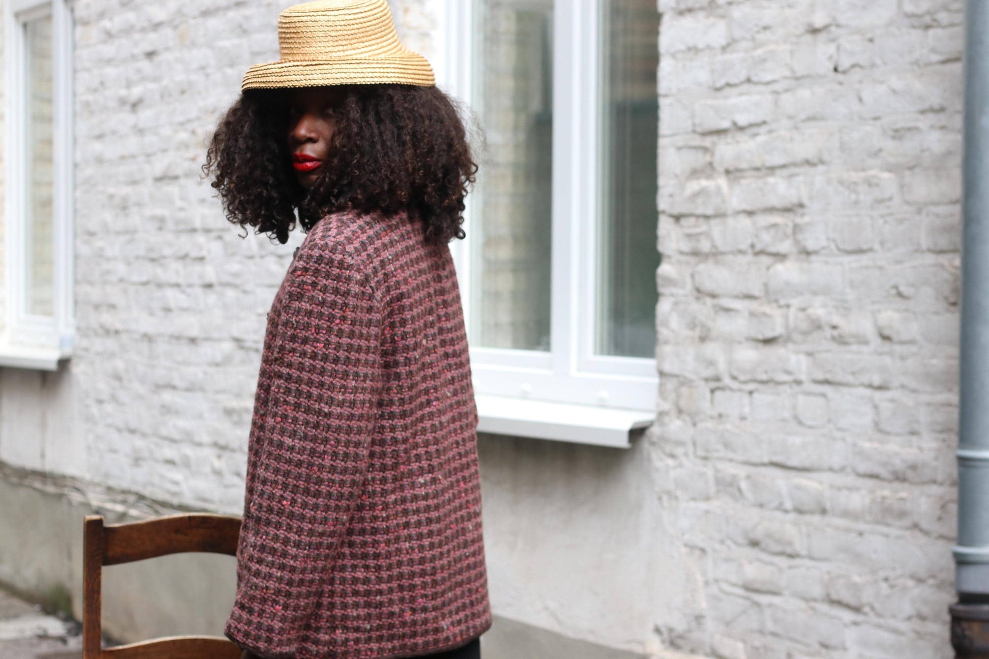 Vintage Tweed Wool Blend Coat | Burgundy Brown Toggle Clasp Jacket