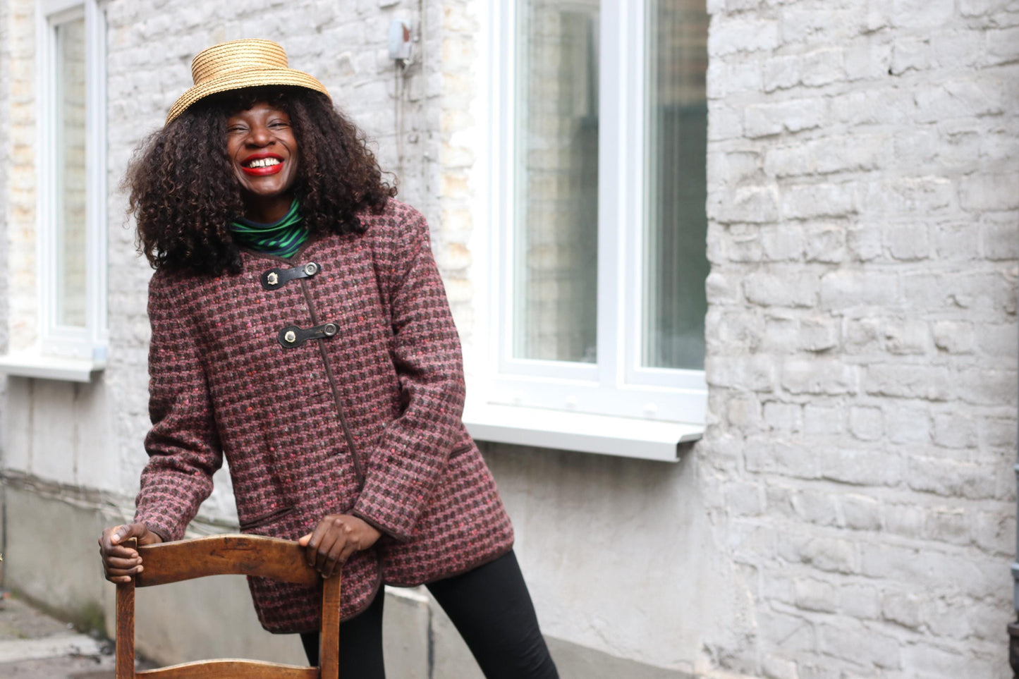 Vintage Tweed Wool Blend Coat | Burgundy Brown Toggle Clasp Jacket
