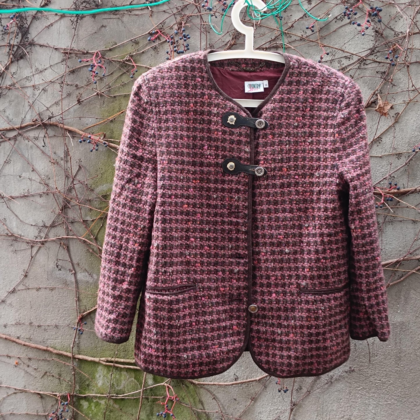 Vintage Tweed Wool Blend Coat | Burgundy Brown Toggle Clasp Jacket