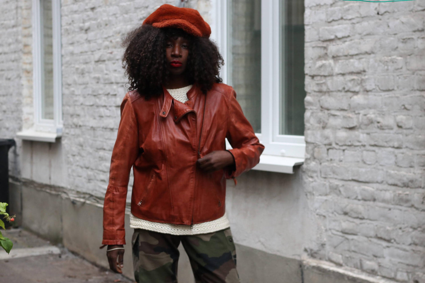 Vintage Biker Leather Jacket Cognac Brown Soft Moto Rider Coat M
