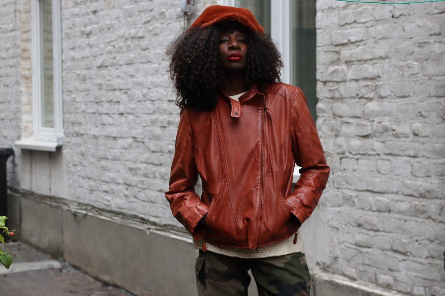 Vintage Biker Leather Jacket Cognac Brown Soft Moto Rider Coat M