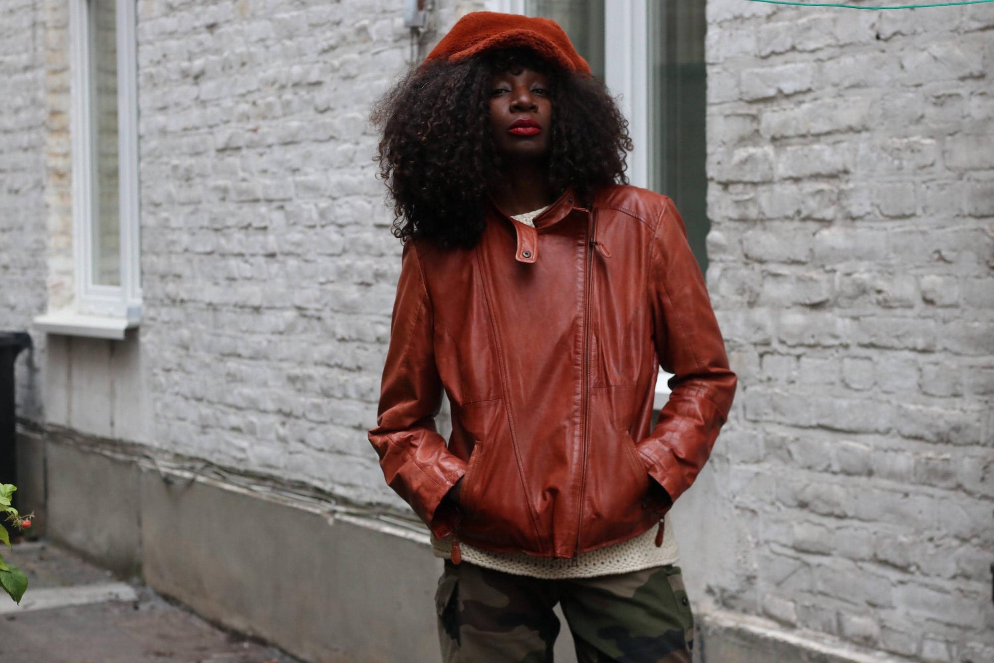 Vintage Biker Leather Jacket Cognac Brown Soft Moto Rider Coat M