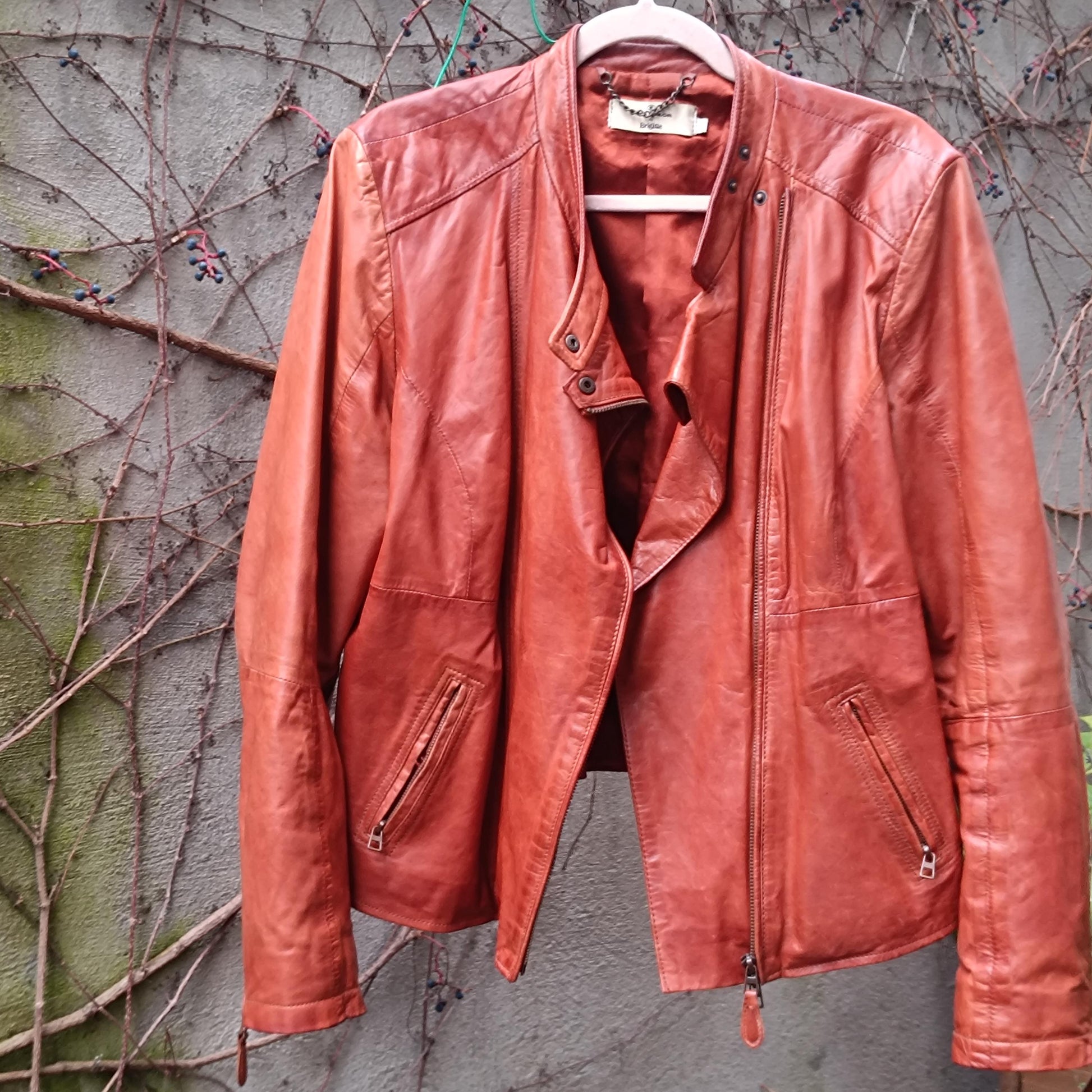 Vintage Biker Leather Jacket Cognac Brown Soft Moto Rider Coat M
