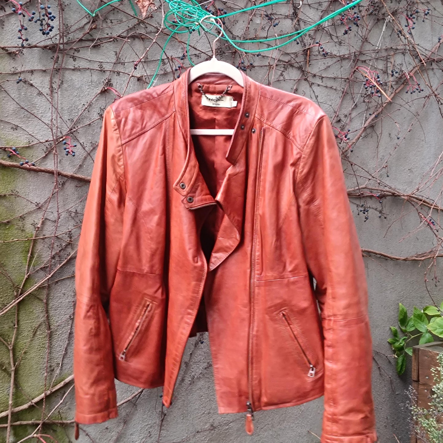 Vintage Biker Leather Jacket Cognac Brown Soft Moto Rider Coat M