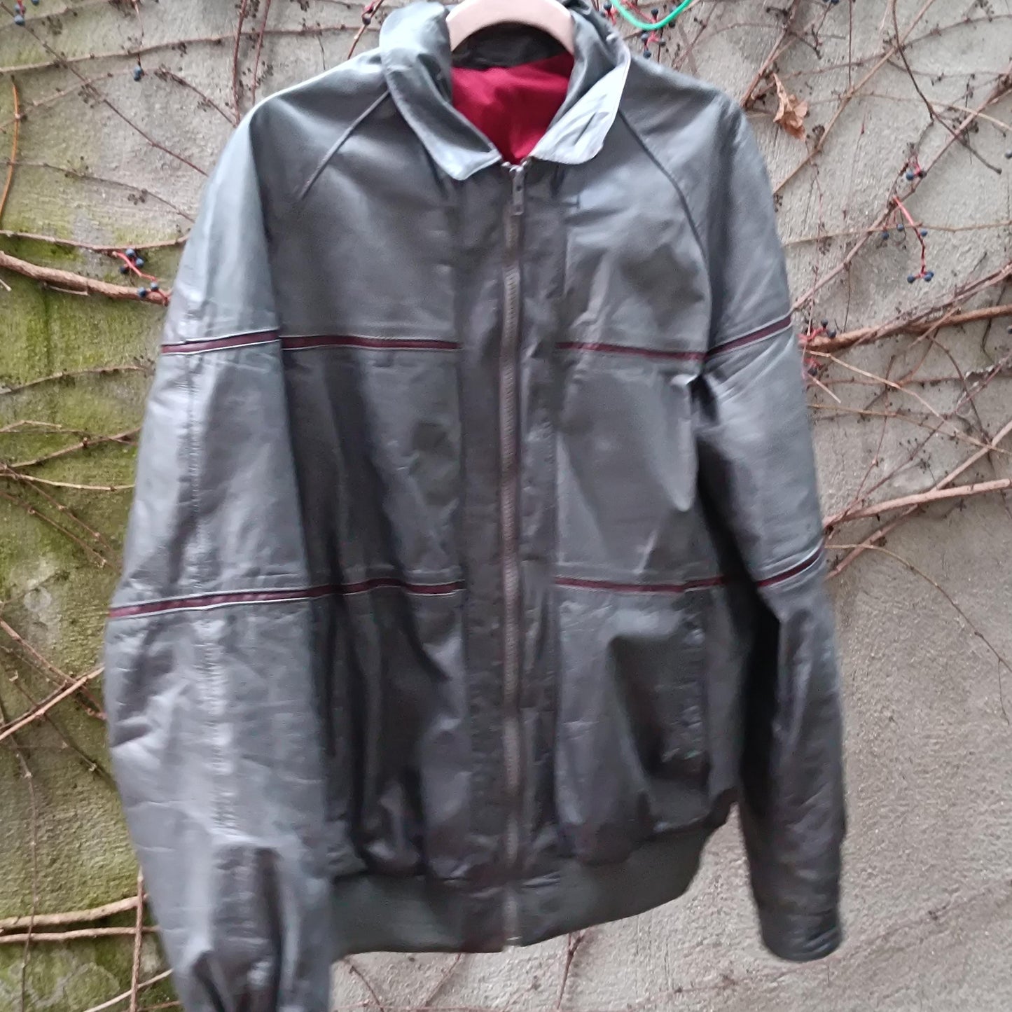 Vintage Gray Leather Jacket 90s Oversize Unisex Streetwear Retro Outerwear