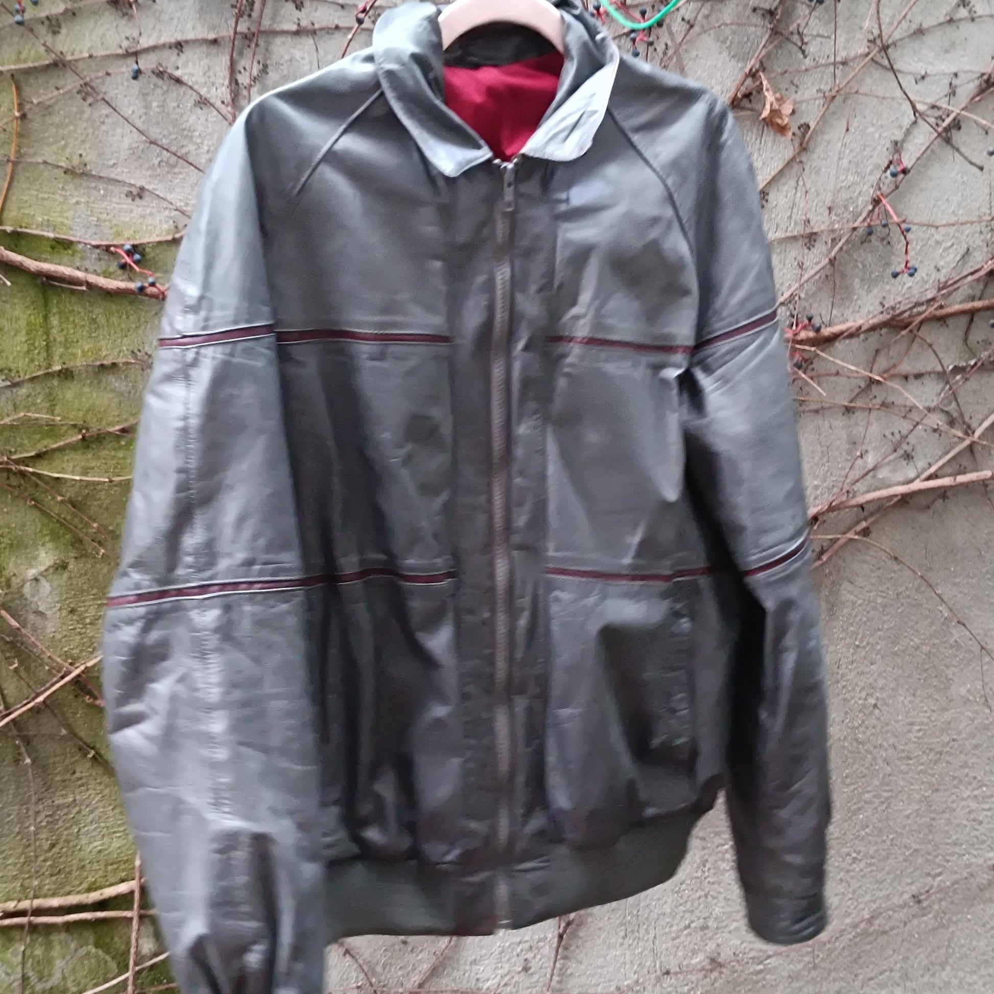 Vintage Gray Leather Jacket 90s Oversize Unisex Streetwear Retro Outerwear