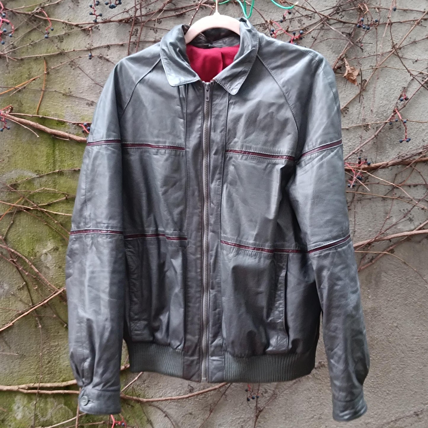 Vintage Gray Leather Jacket 90s Oversize Unisex Streetwear Retro Outerwear