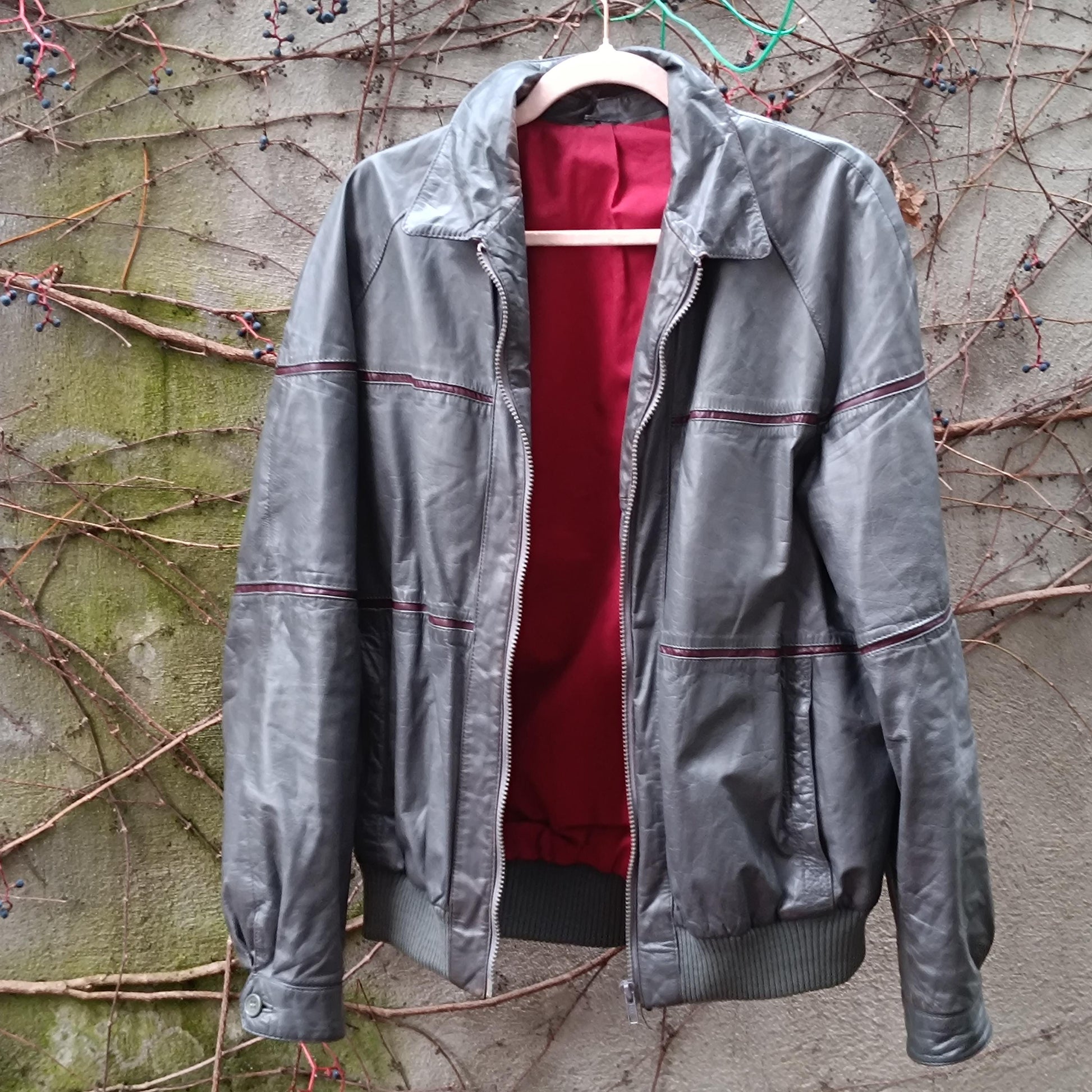 Vintage Gray Leather Jacket 90s Oversize Unisex Streetwear Retro Outerwear