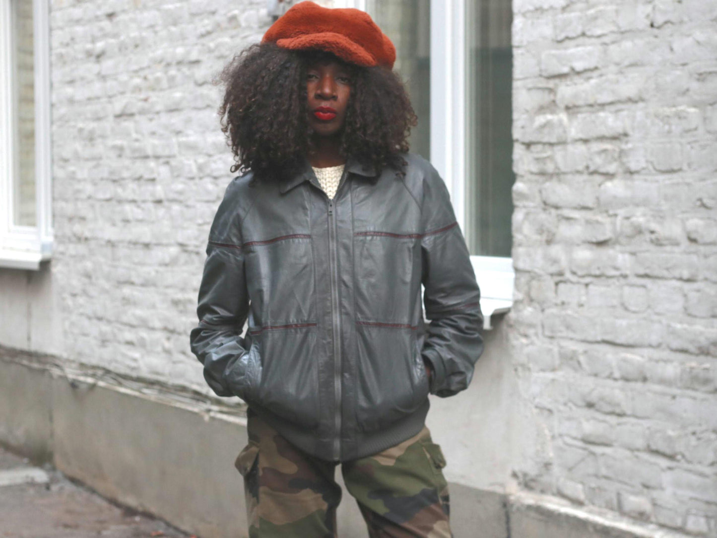 Vintage Gray Leather Jacket 90s Oversize Unisex Streetwear Retro Outerwear