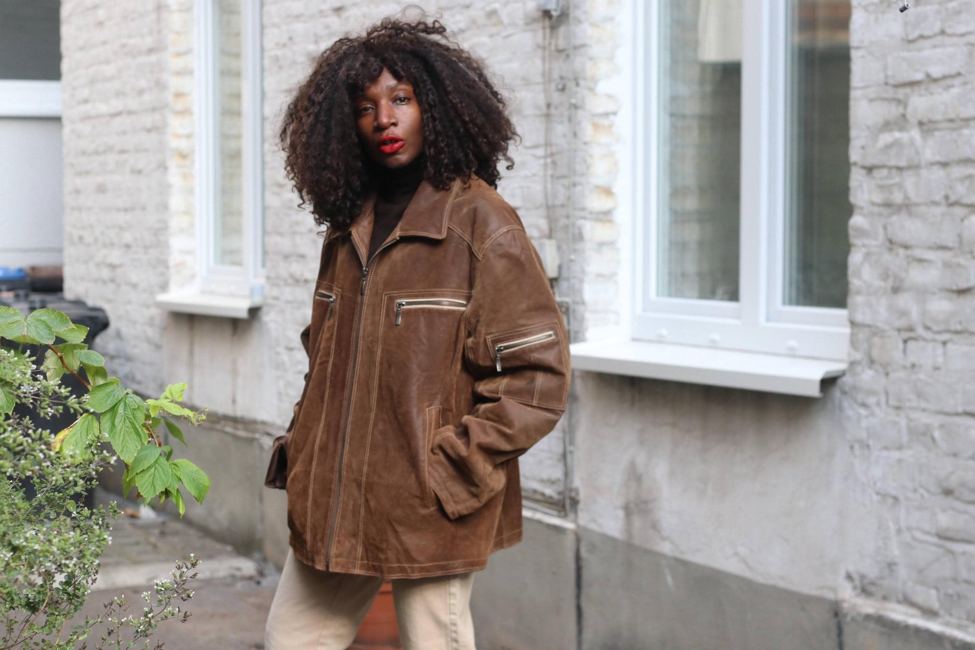Vintage Brown Pig Suede Jacket Oversized | 90s Unisex Suede Leather Coat