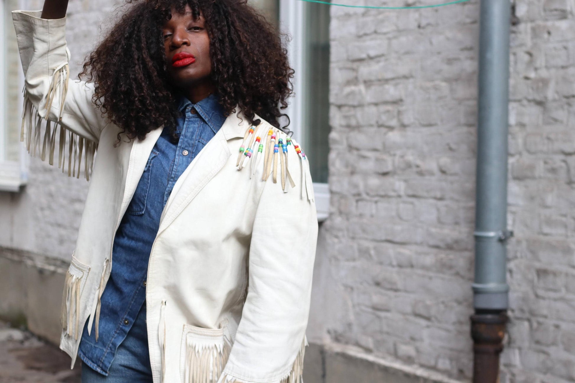 Michel Bachoz Vintage Fringe Leather Jacket Beaded Boho Western Hippie