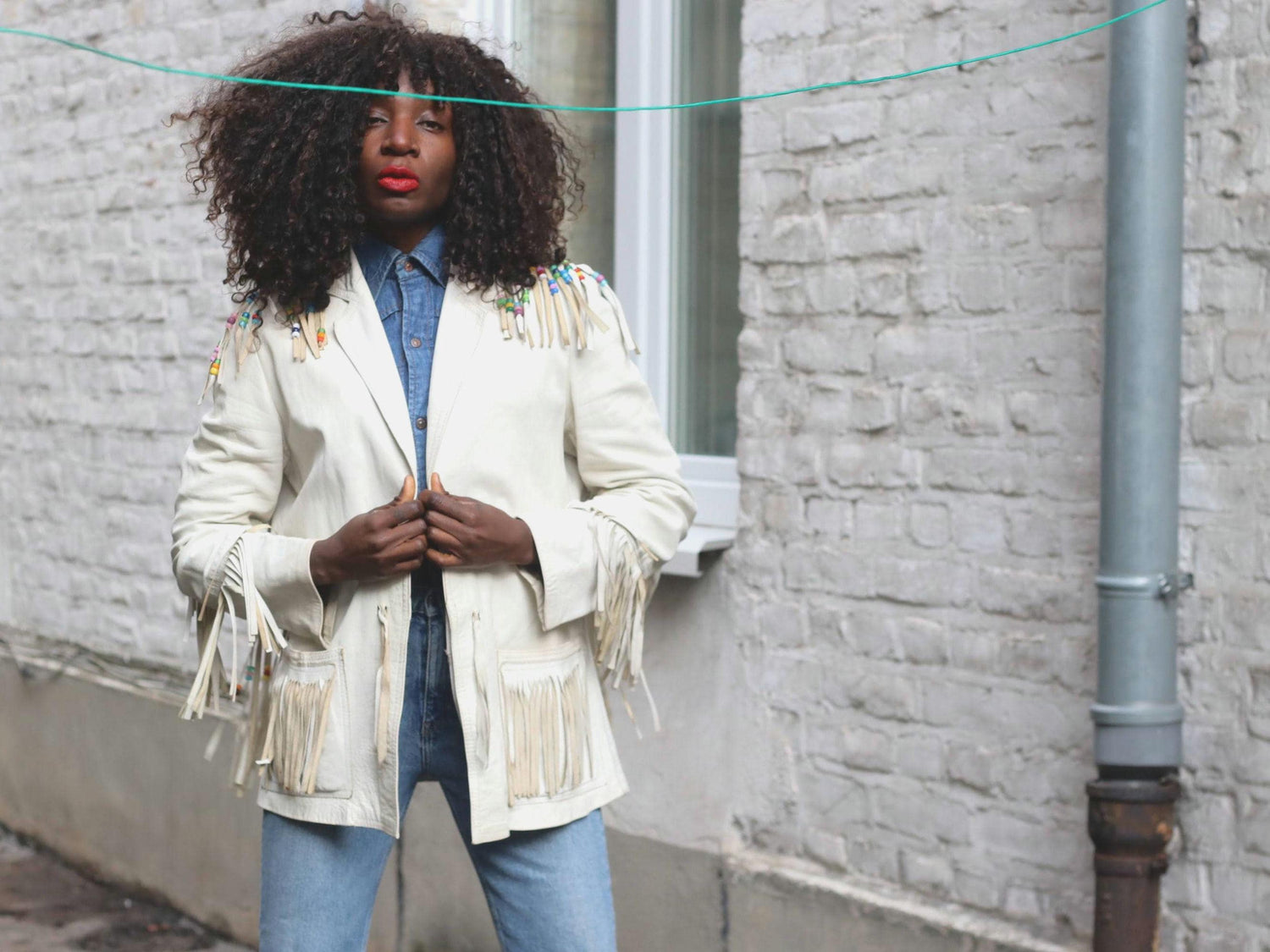 Michel Bachoz Vintage Fringe Leather Jacket Beaded Boho Western Hippie