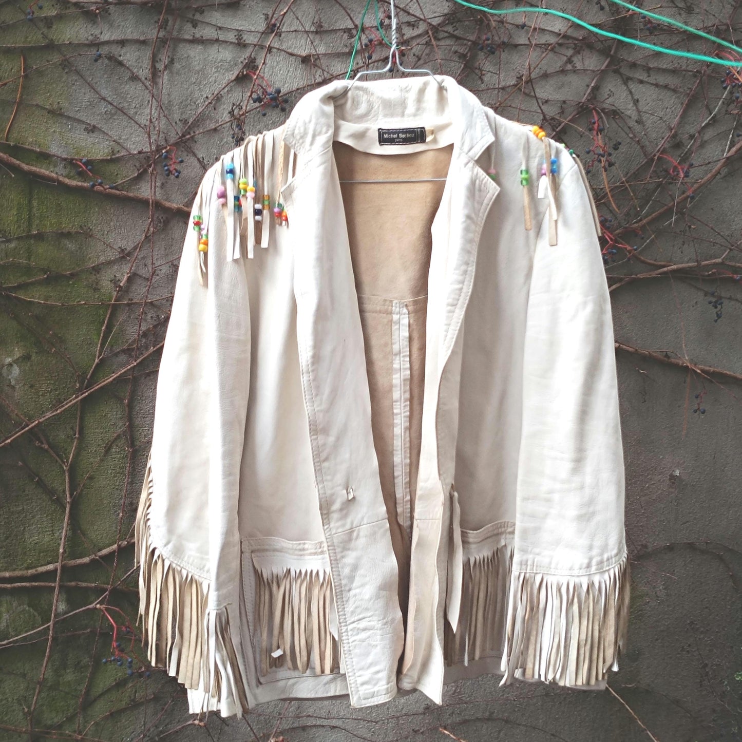 Michel Bachoz Vintage Fringe Leather Jacket Beaded Boho Western Hippie