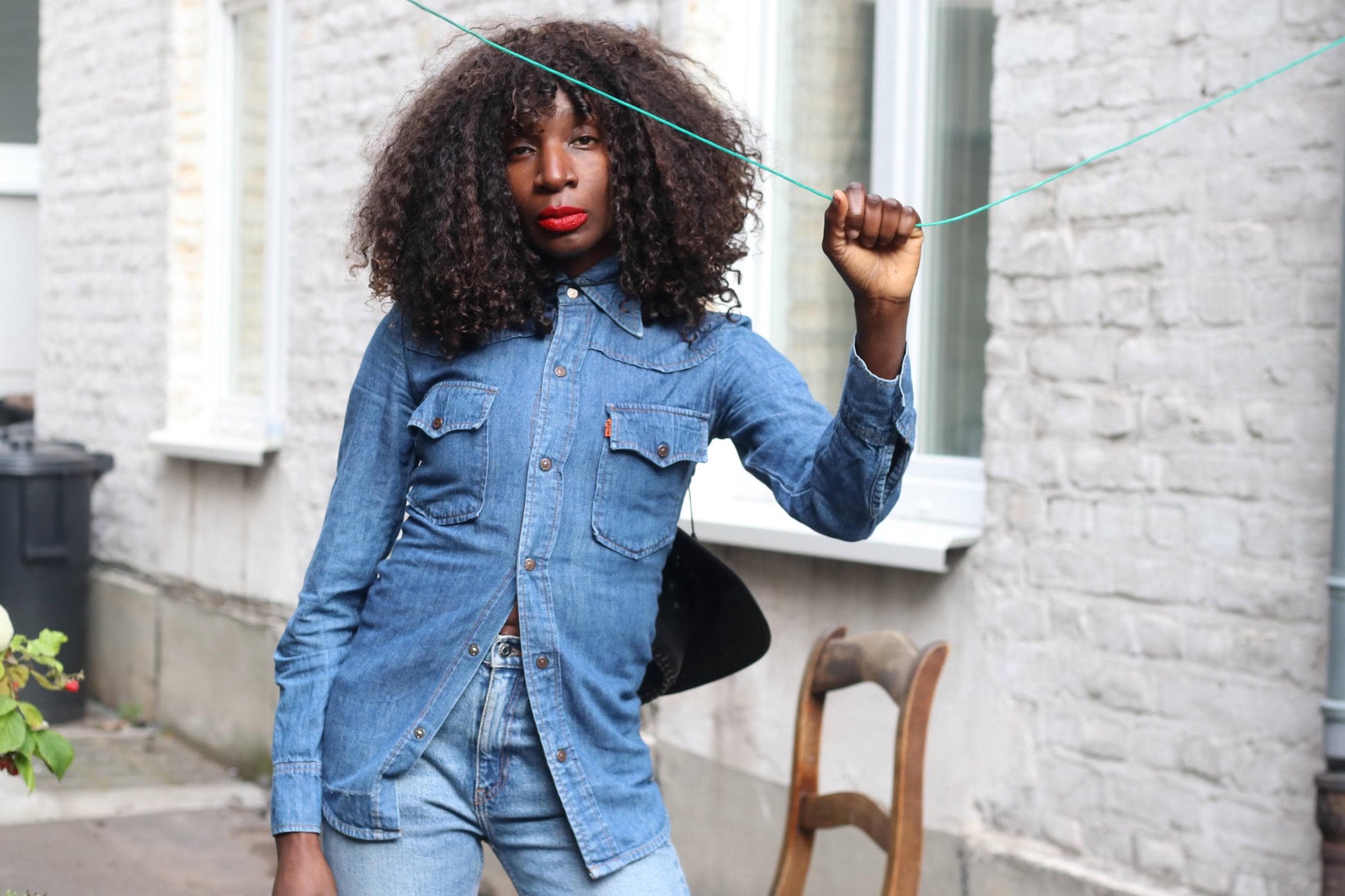 RARE 1973 Levi's Orange Tab Denim Shirt XS Western 70s Slim Fit Pearl Snap