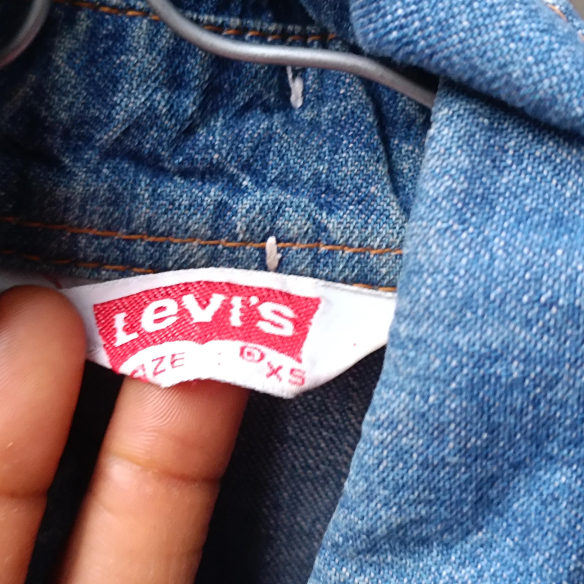 RARE 1973 Levi's Orange Tab Denim Shirt XS Western 70s Slim Fit Pearl Snap